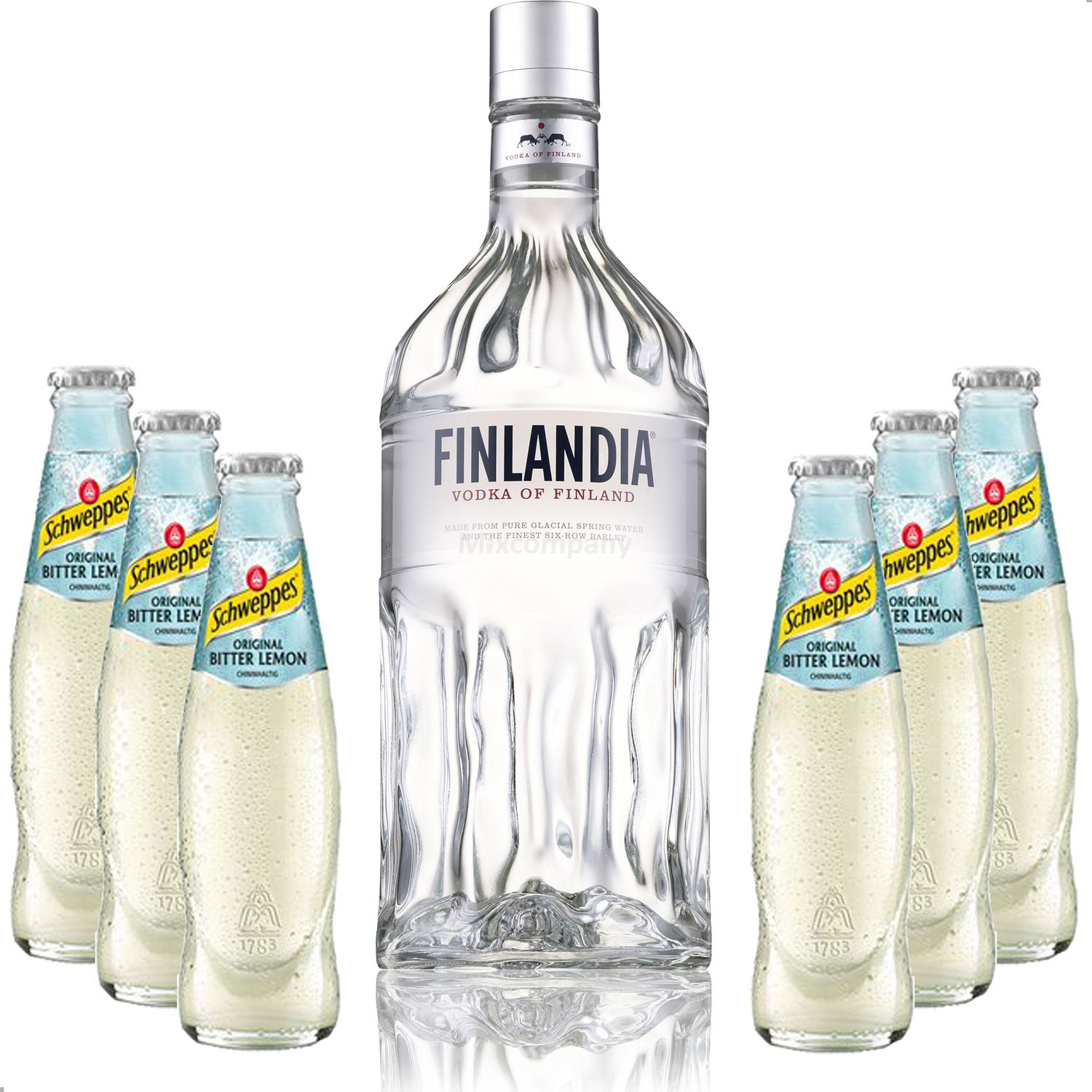 Vodka Lemon Set - Finlandia Vodka 1L (40% Vol) + 6x Schweppes Bitter Lemon 200ml - Inkl. Pfand MEHRWEG