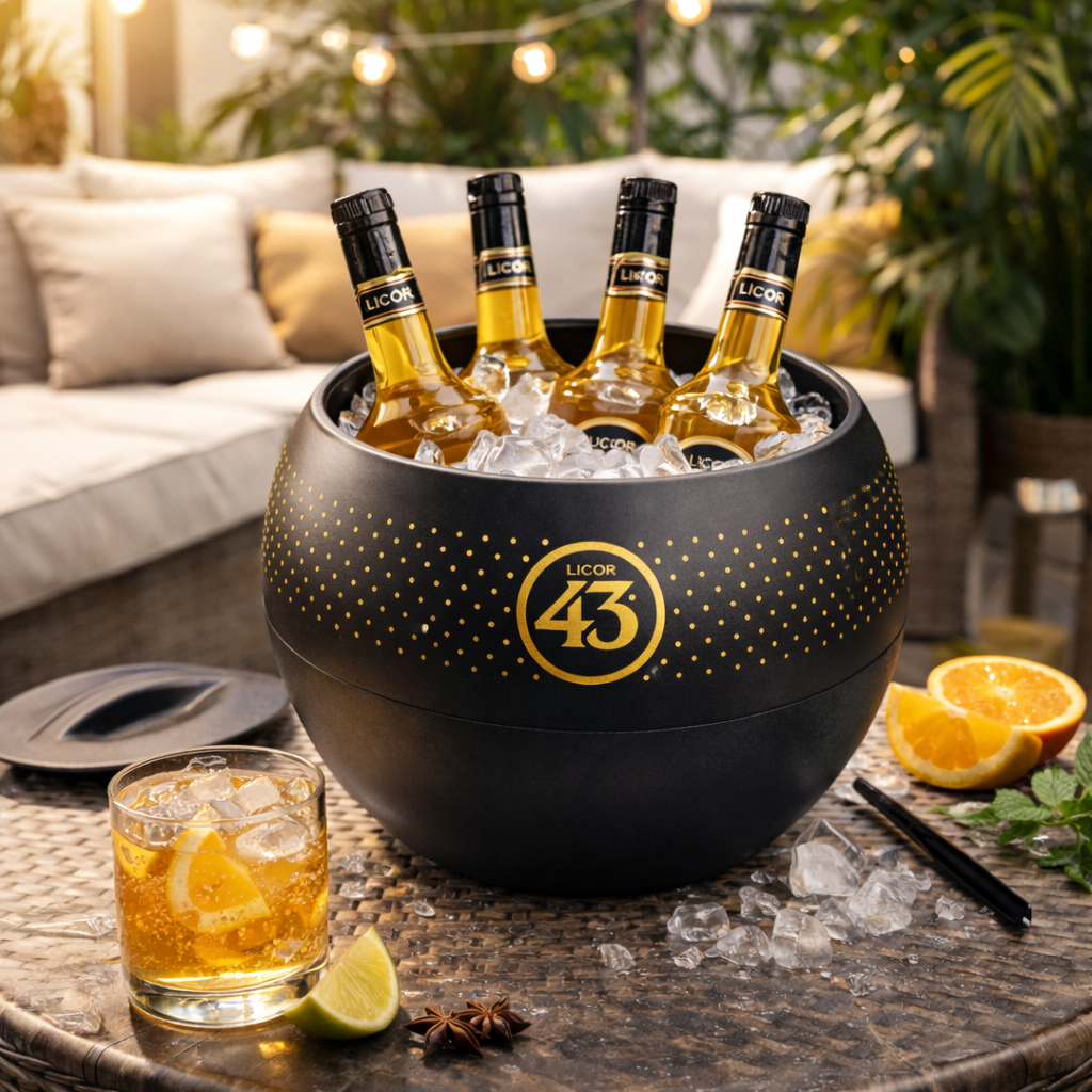 Licor 43 Flaschenkühler Schwarz – Eisbox mit Deckel & Abtropfboden, ca. 26 cm | Lieferung ohne Flaschen