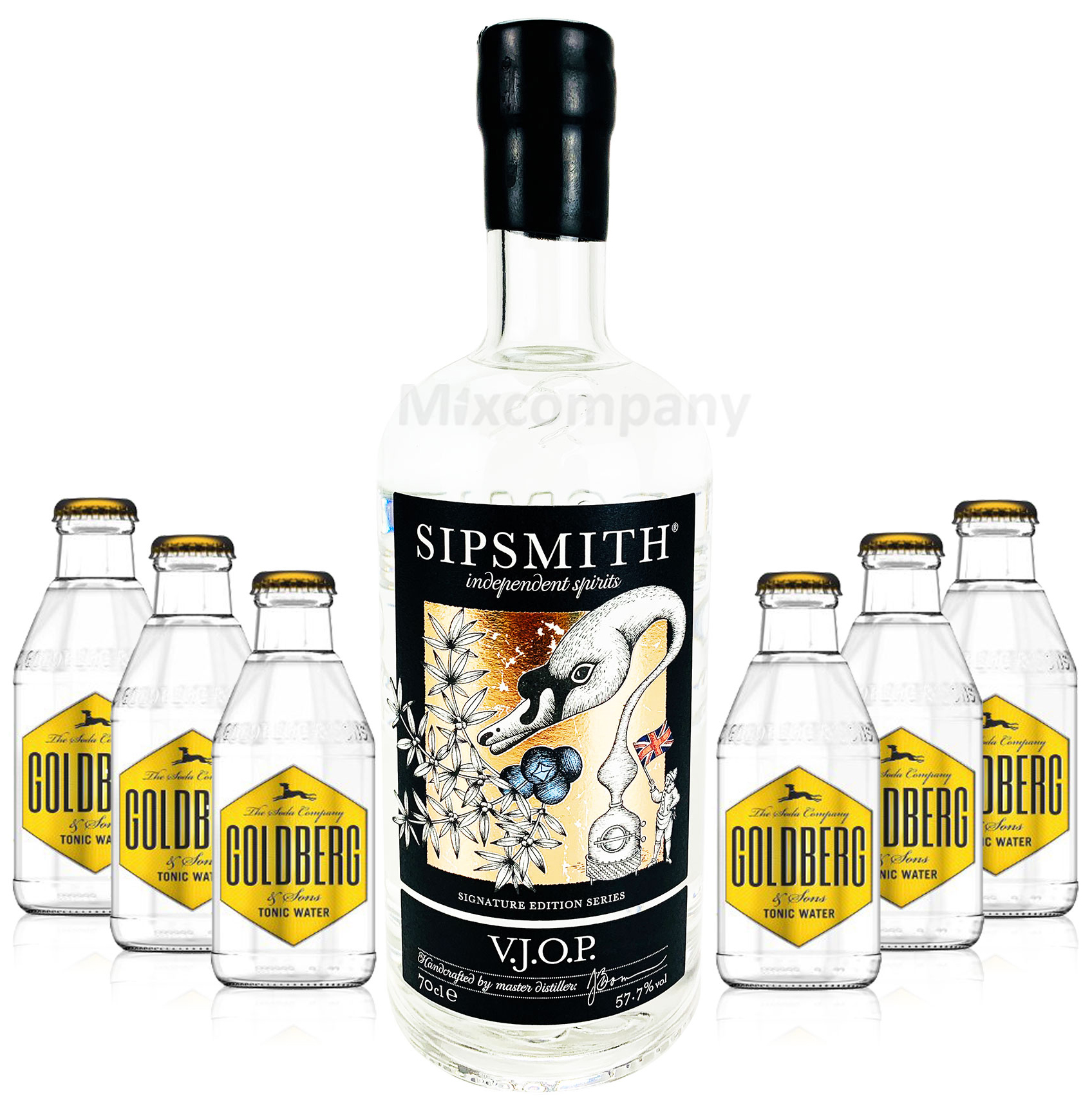 Sipsmith V.J.O.P. Gin 0,7l (57,7% Vol) + 6x Goldberg Tonic Water 0,2l MEHRWEG Bar Longdrink Cocktail Sammlung Gin Tonic inkl. PFAND- [Enthält Sulfite]