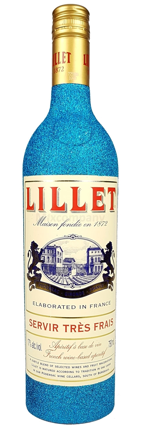 Lillet Blanc französischer Aperitif 0,75l (17% Vol) - Bling Bling Glitzerflasche in blau -[Enthält Sulfite]