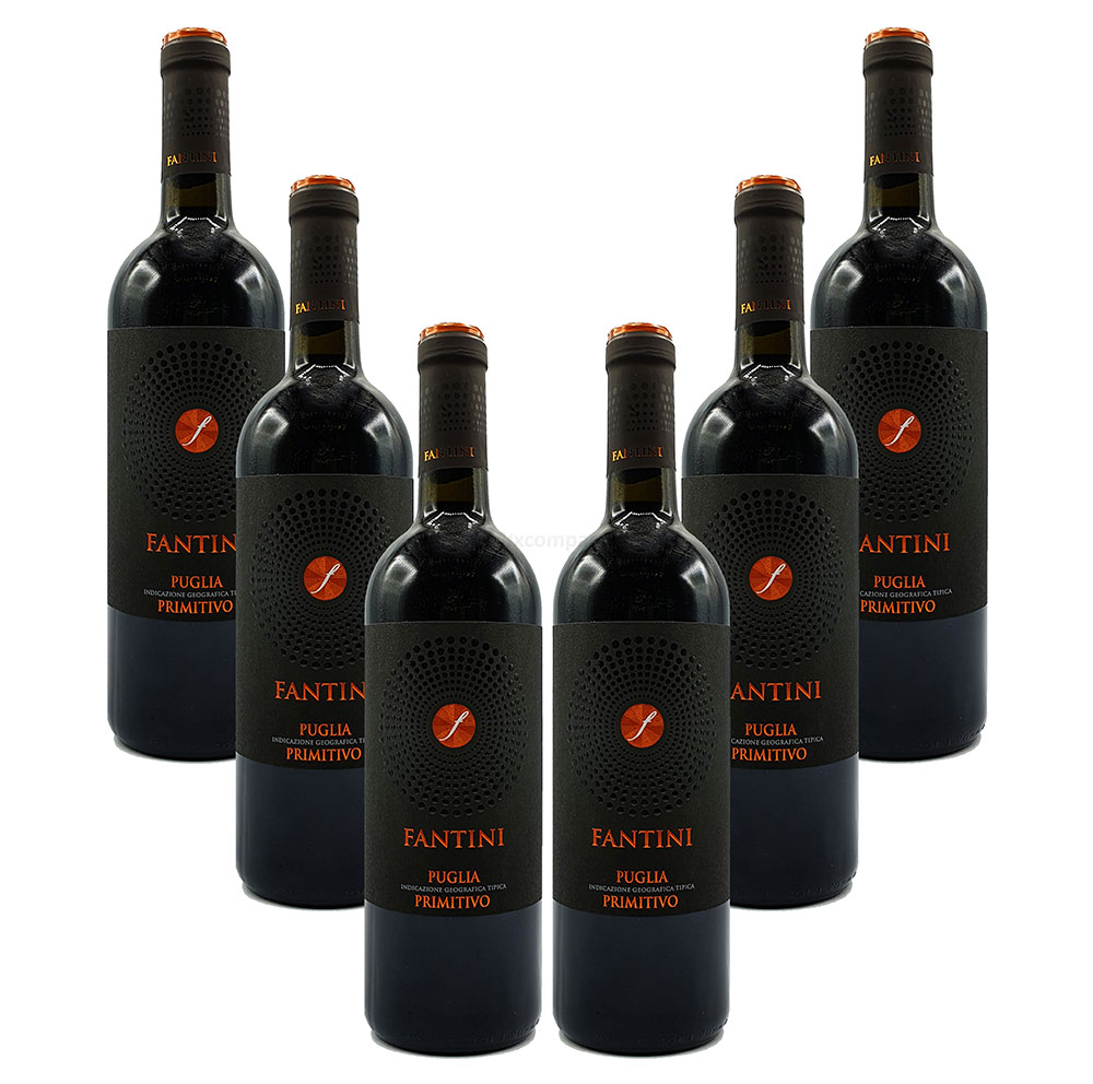Farnese Fantini Puglia Primitivo 6er Set Rotwein aus Italien 6x 0,75L (14% Vol)- [Enthält Sulfite]