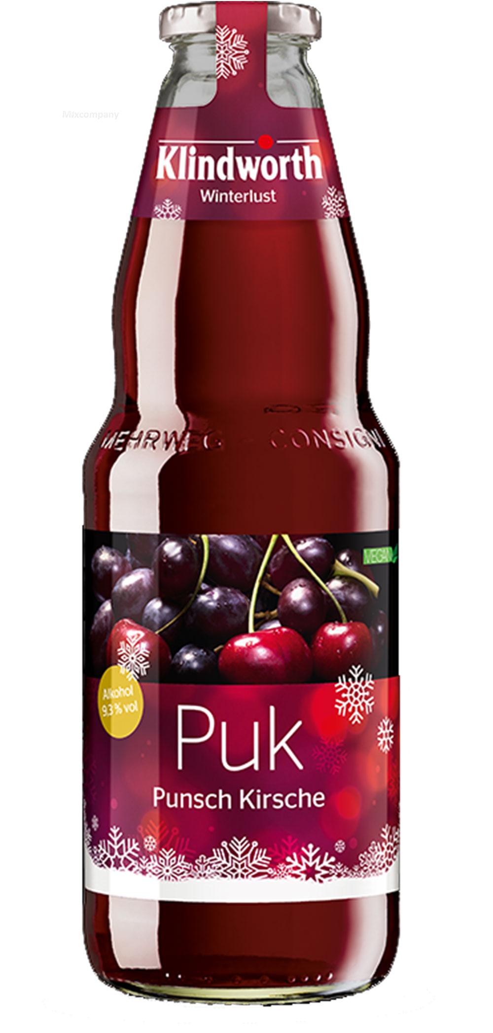 Klindworth Puk - 1x Alkoholhaltiger Punsch mit Kirsche-Vanille-Rum-Geschmack 1L (9,3% Vol) inkl. Pfand MEHRWEG- [Enthält Sulfite]