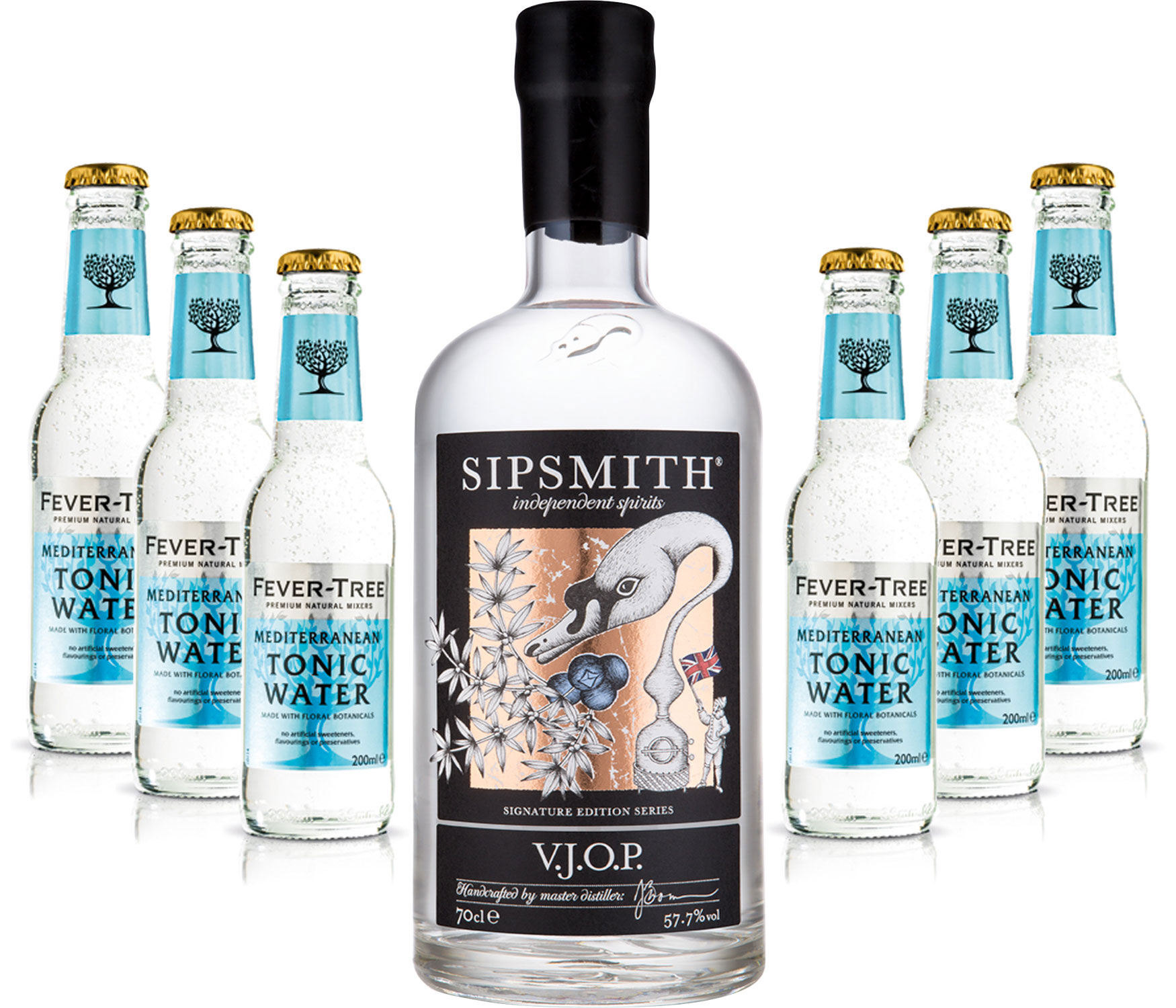 Gin Tonic Set - Sipsmith V.J.O.P. Gin 0,7l 700ml (57,5% Vol) + 6x Fever Tree Mediterranean Tonic Water 200ml inkl. Pfand MEHRWEG -[Enthält Sulfite]
