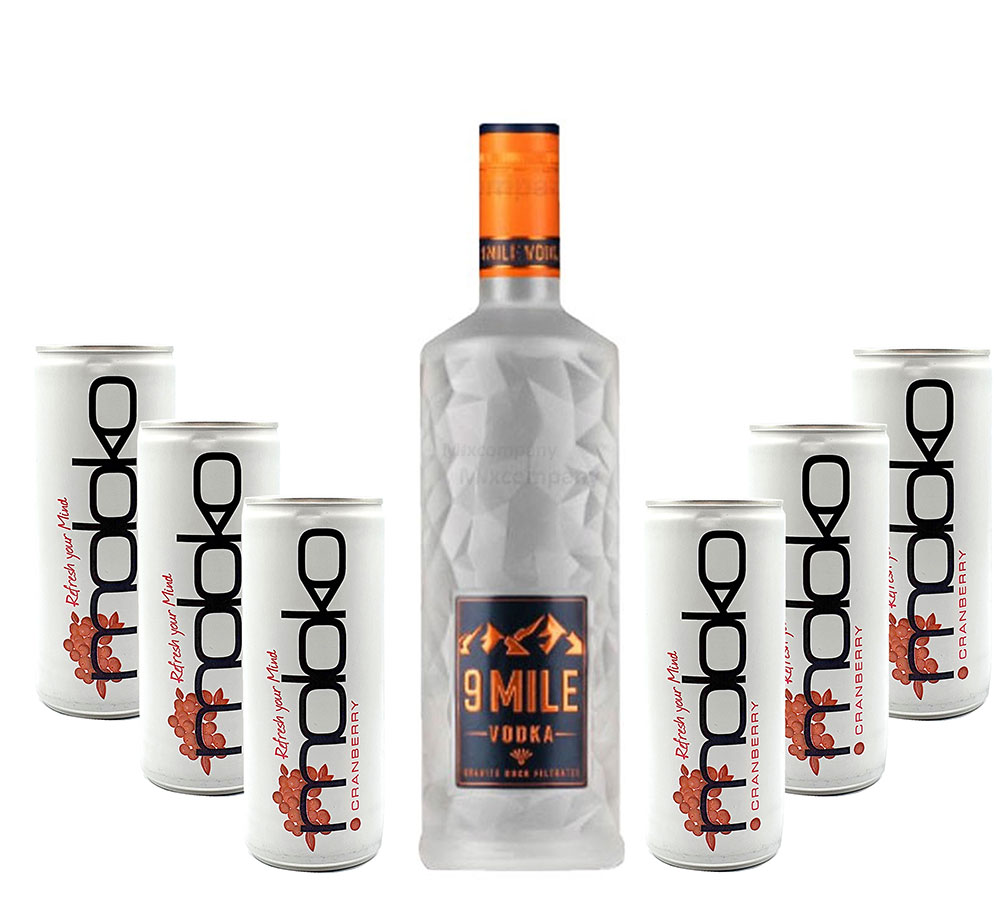 9 Mile Vodka Wodka Set - 9 Mile Vodka Wodka 0,7l (37,5% Vol) + 6x Moloko Cranberry 250ml inkl. Pfand - EINWEG- [Enthält Sulfite]