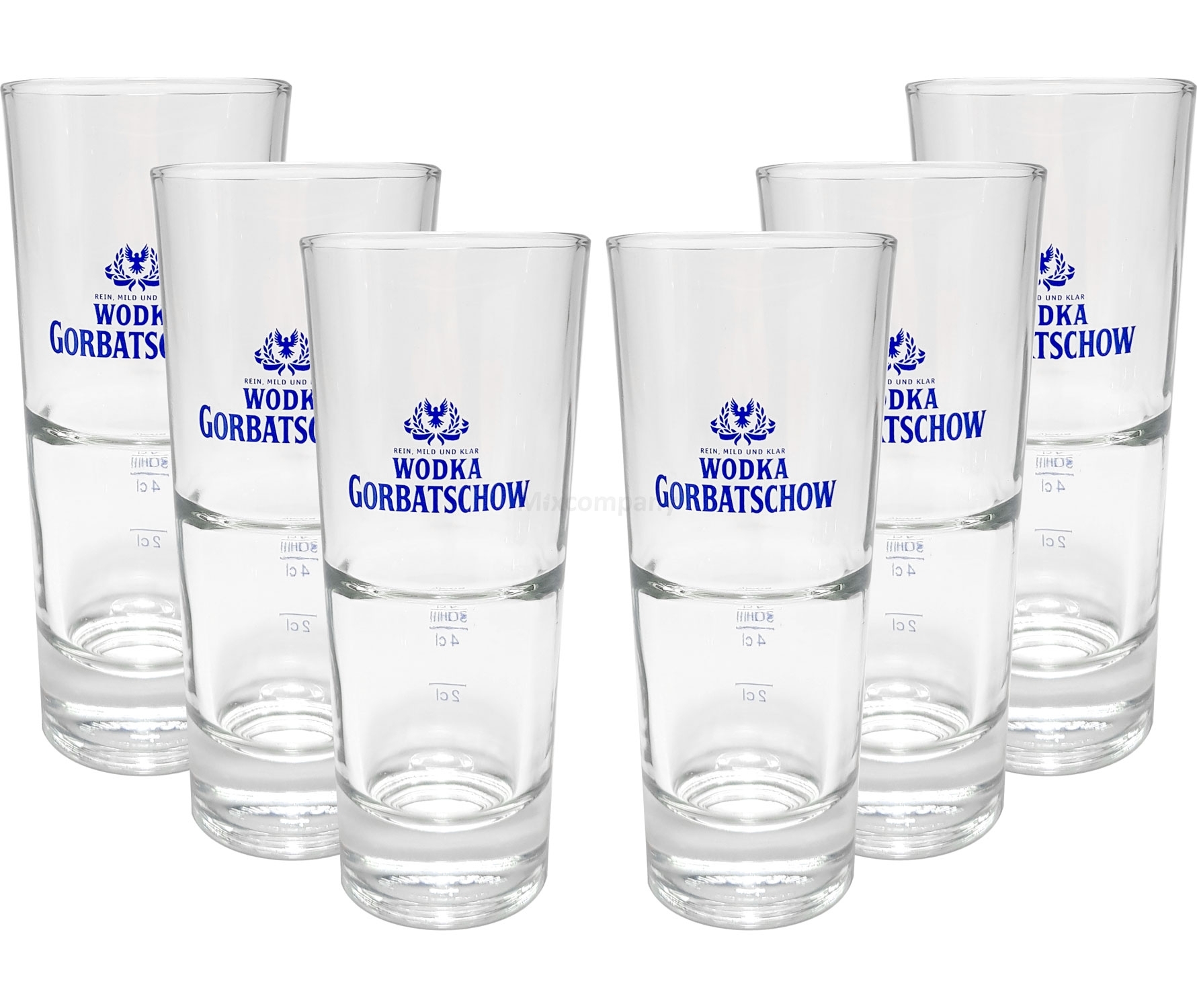 Wodka Gorbatschow Vodka Longdrink Gläser-Set - 6x Gläser 2/4cl geeicht