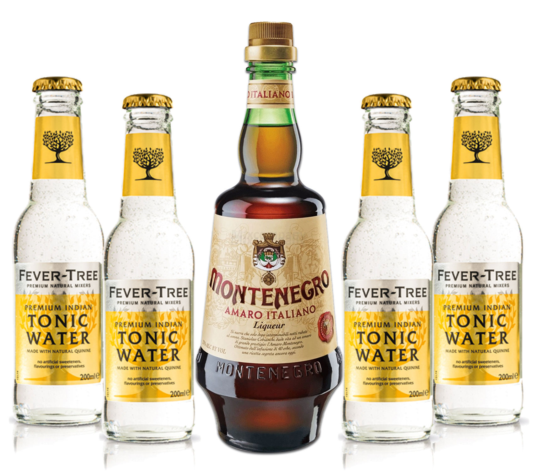 Montenegro & Tonic Set - Montenegro Amaro Italiano Likör 0,7L (23% Vol) + 4x Fever-Tree Tonic Water 200ml inkl. Pfand MEHRWEG