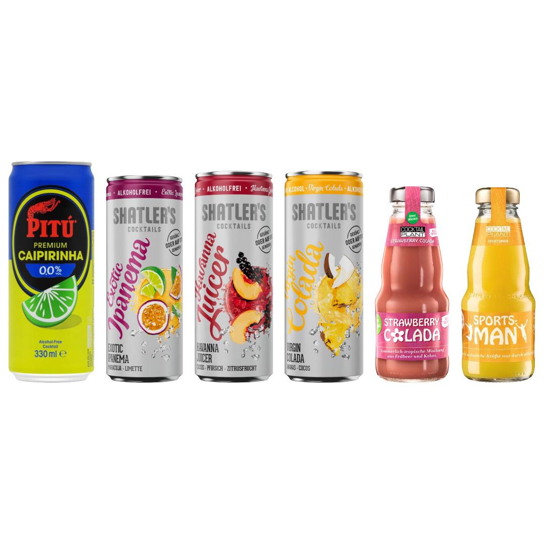 Tasting Box – Alkoholfreie Cocktails | 6er Set Ready-to-Drink | Shatler’s, PITÚ, Cocktail Plant | inkl. Pfand | MEHRWEG | Geschenkbox