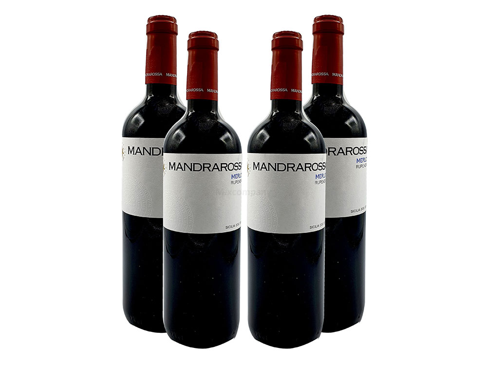 Mandrarossa Rotwein - 4er Set - 4x 0,75L (13,5% Vol) - Merlot Rupenera - Italien - [Enthält Sulfite]