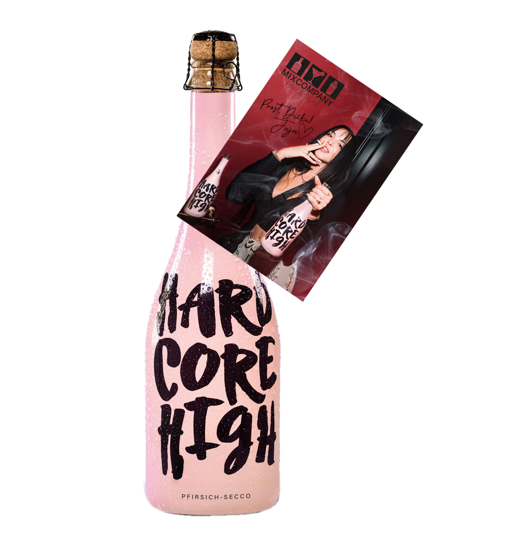 Juju Pfirsich Secco Hardcore High 0,75L (5,5% Vol) mit digitalisierter Autogrammkarte Secco mit Pfirsich Geschmack - [Enthält Sulfite]