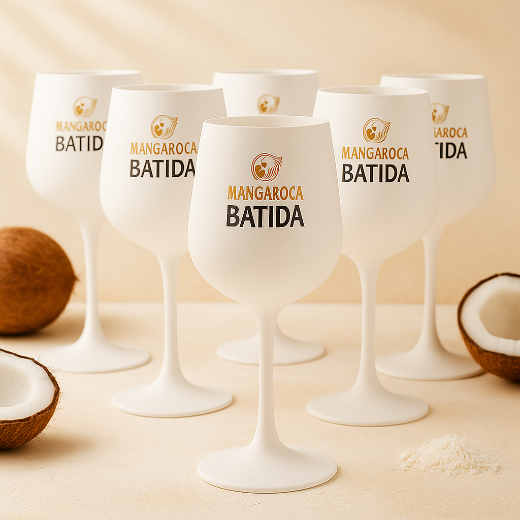 Mangaroca Batida 6er-Set Ballongläser Weiß – Mattes Cocktailglas Set mit Original Logo – Ideal für Batida de Coco & Sommerdrinks