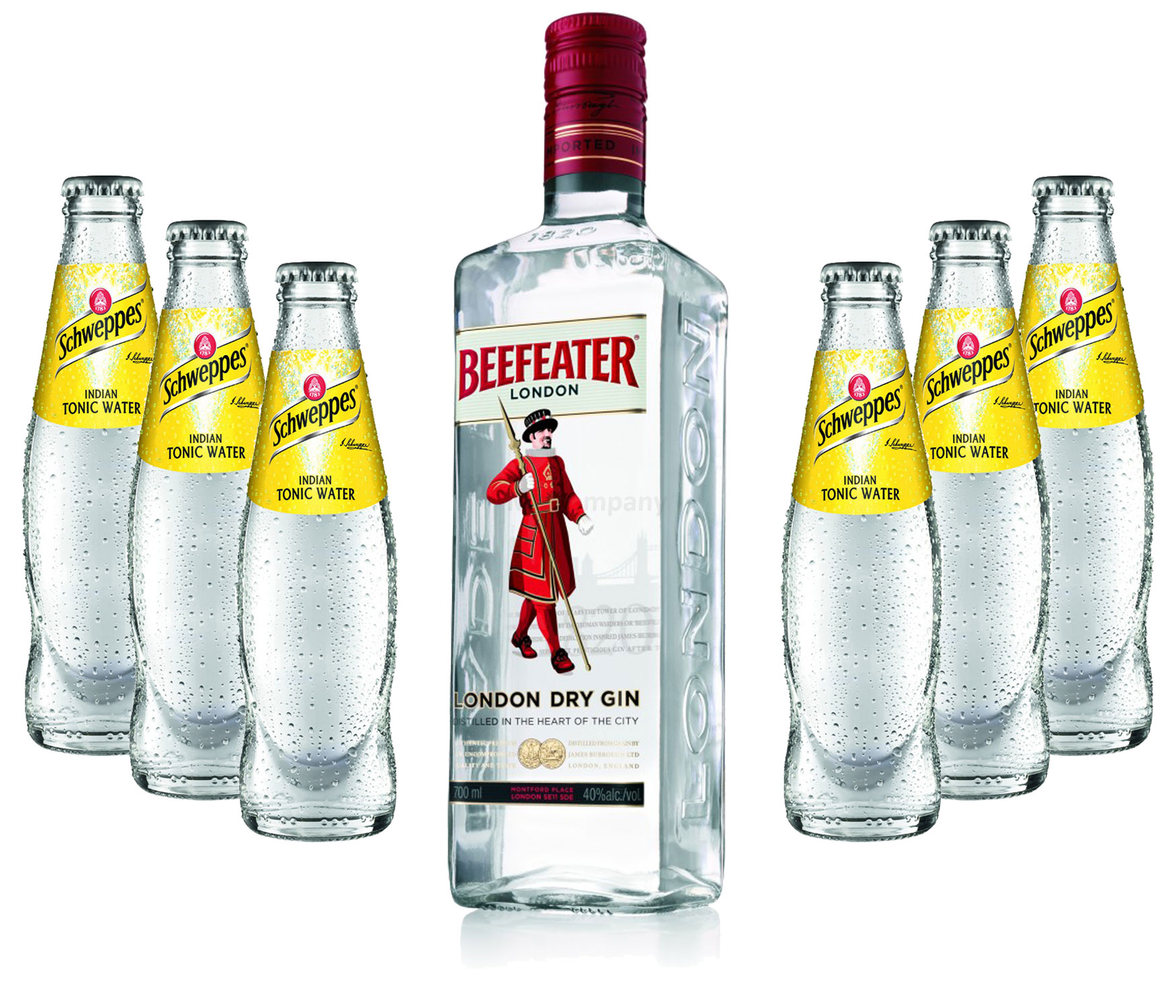 Gin Tonic Set - Beefeater Dry Gin 0,7l 700ml (40% Vol) + 6x Schweppes Tonic Water 200ml - Inkl. Pfand MEHRWEG