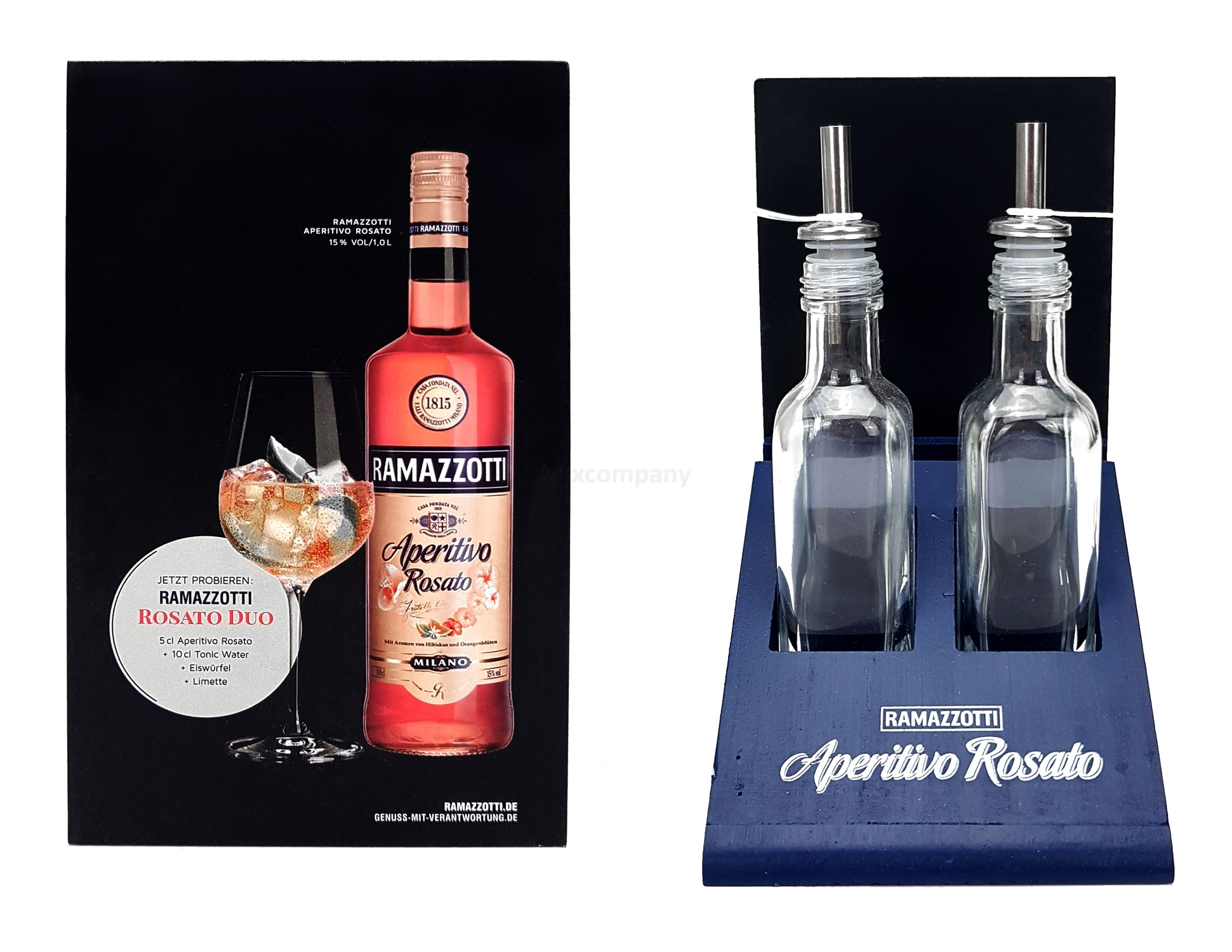 Ramazzotti Rosato Essig und Öl Spender 2 Glasflaschen, Neu Ständer Kartenhalter Glas