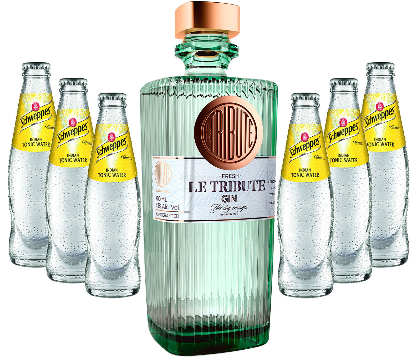 Gin Tonic Set - Le Tribute Gin 0,7l (43% Vol) + 6x Schweppes Tonic Water 200ml inkl. Pfand MEHRWEG -[Enthält Sulfite]