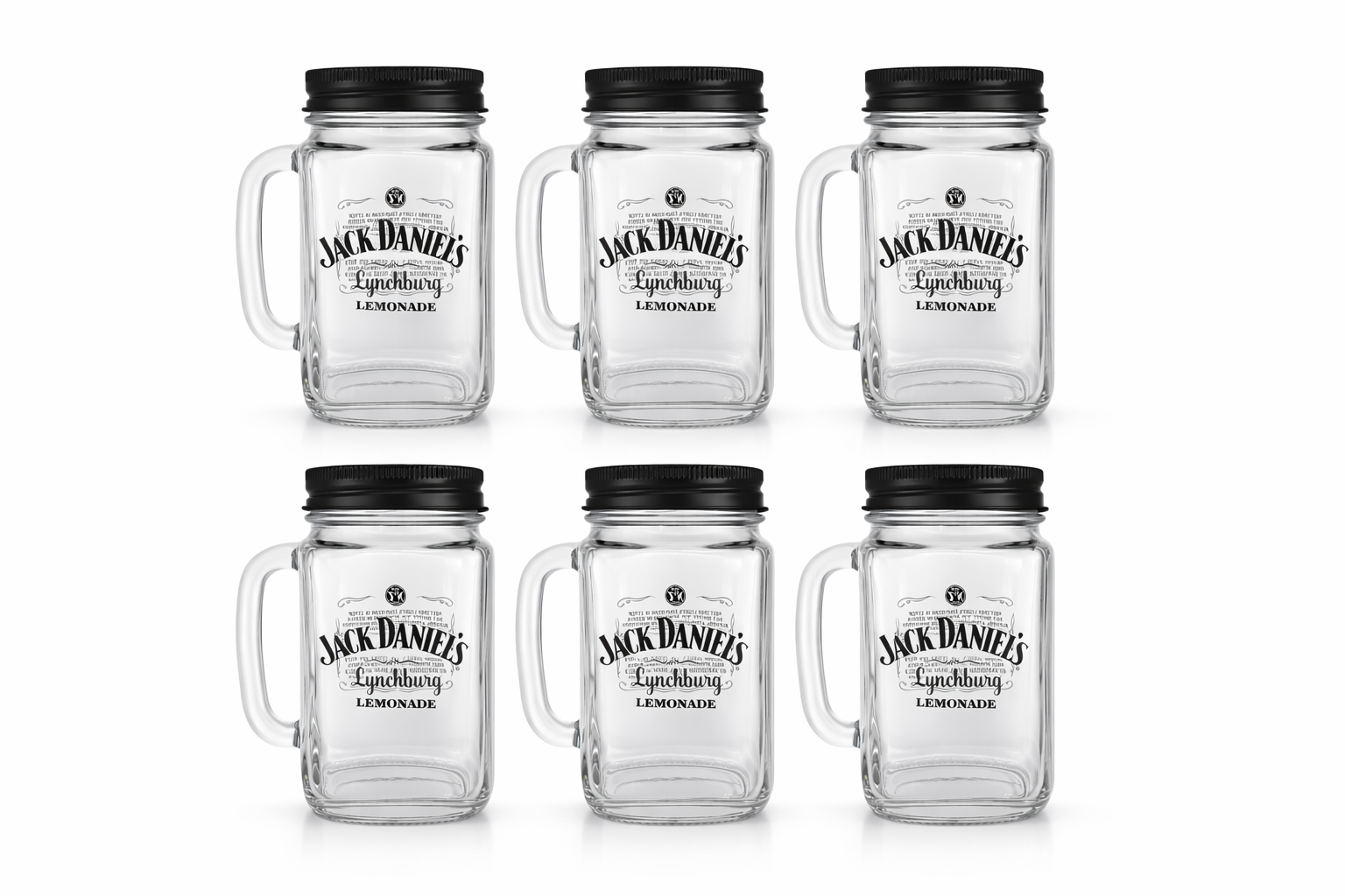 Jack Daniel’s Lynchburg Lemonade Gläser – 6er Set – Original Mason-Jar-Trinkgläser mit Henkel & Schraubdeckel