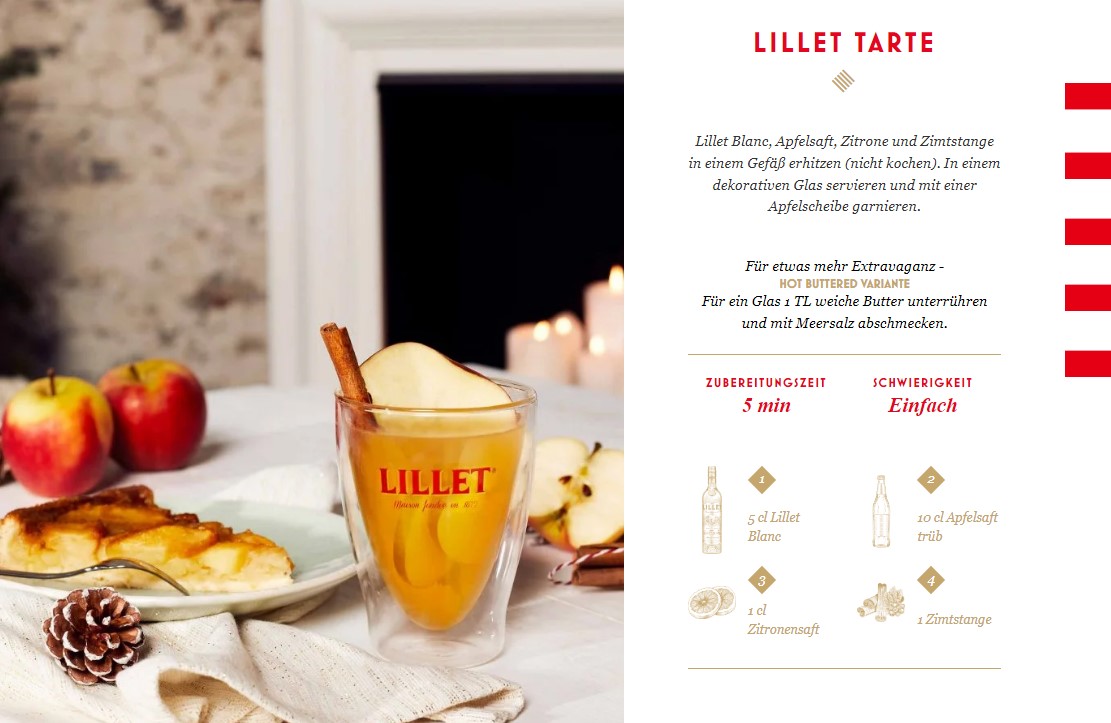 Lillet Tarte Winter Special - Lillet Blanc Aperitif 0,75l (17% VOL) mit Apfelsaft und Zitronensaft Winter Rezept- [Enthält Sulfite]