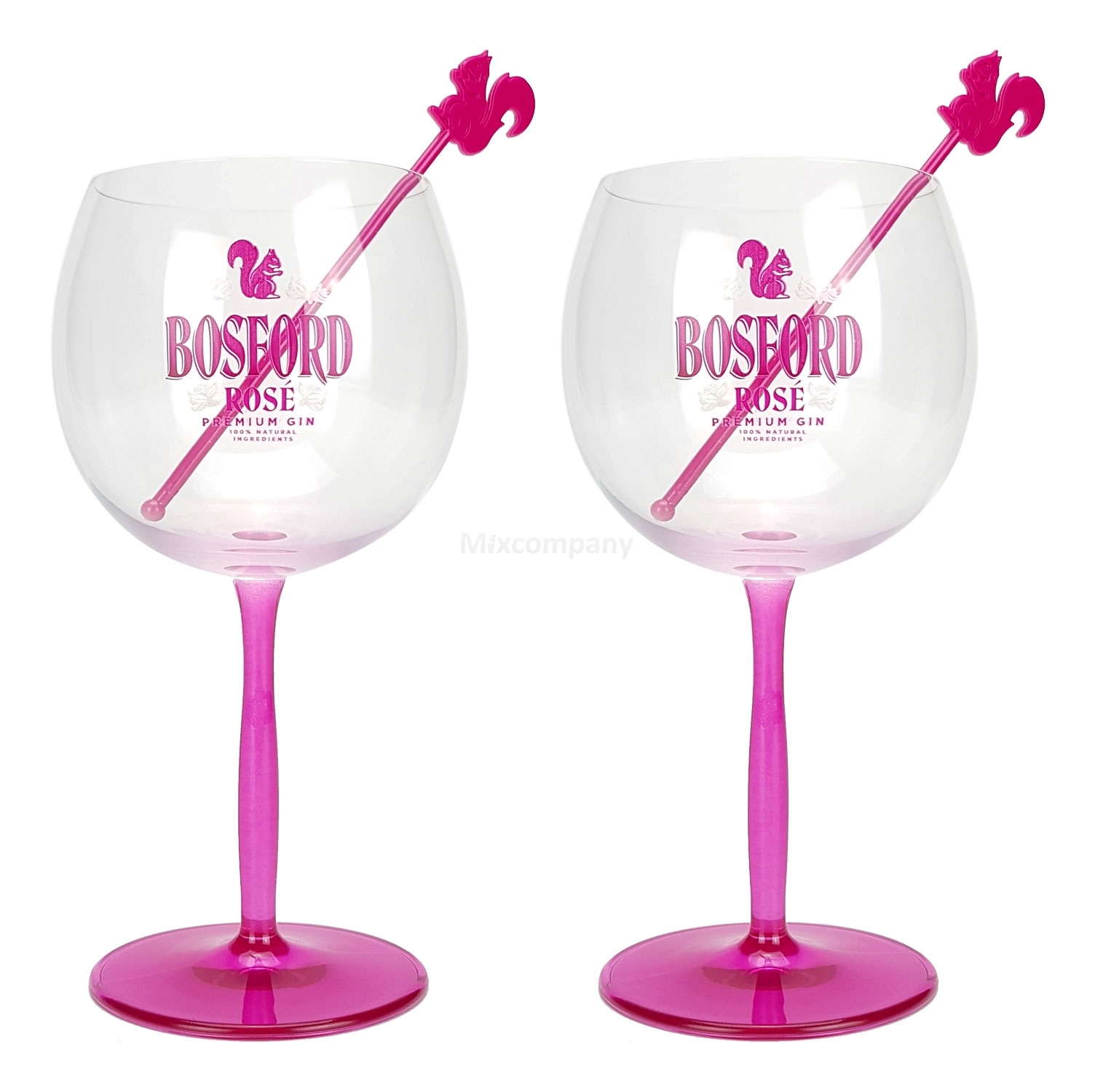 Bosford Rose Premium Gin Ballonglas Cocktailglas mit Stirrer - 2er Set