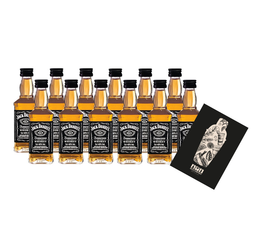 Jack Daniels MINIATUREN Tennessee Whiskey 12x 50ml (40% Vol) Jack Daniels Old No7 Miniatur - [Enthält Sulfite]