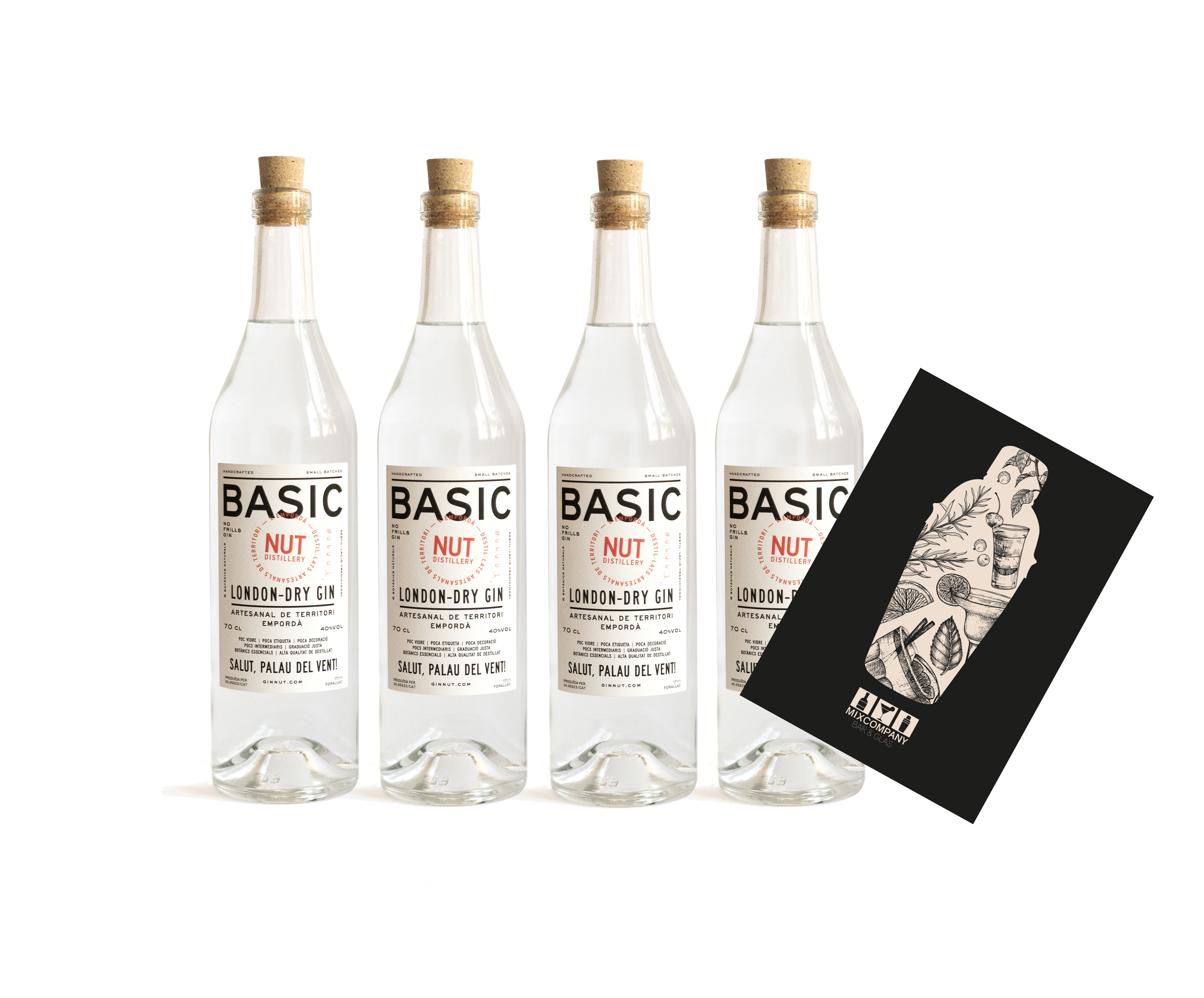 NUT 4er Set Basic London Dry Gin 4x 0,7L (40% Vol) NUT Distillery No Frills Gin 6 Botanicals- [Enthält Sulfite]