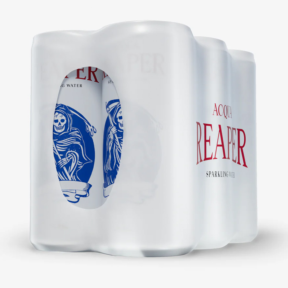 Ein eingeschweißter 6er Pack Acqua Reaper Getränkedosen mit Sparkling Water. Ein natürliches Alpenwasser und prickelndes Getränk in der Dose, perfekt für den Vorrat oder unterwegs.