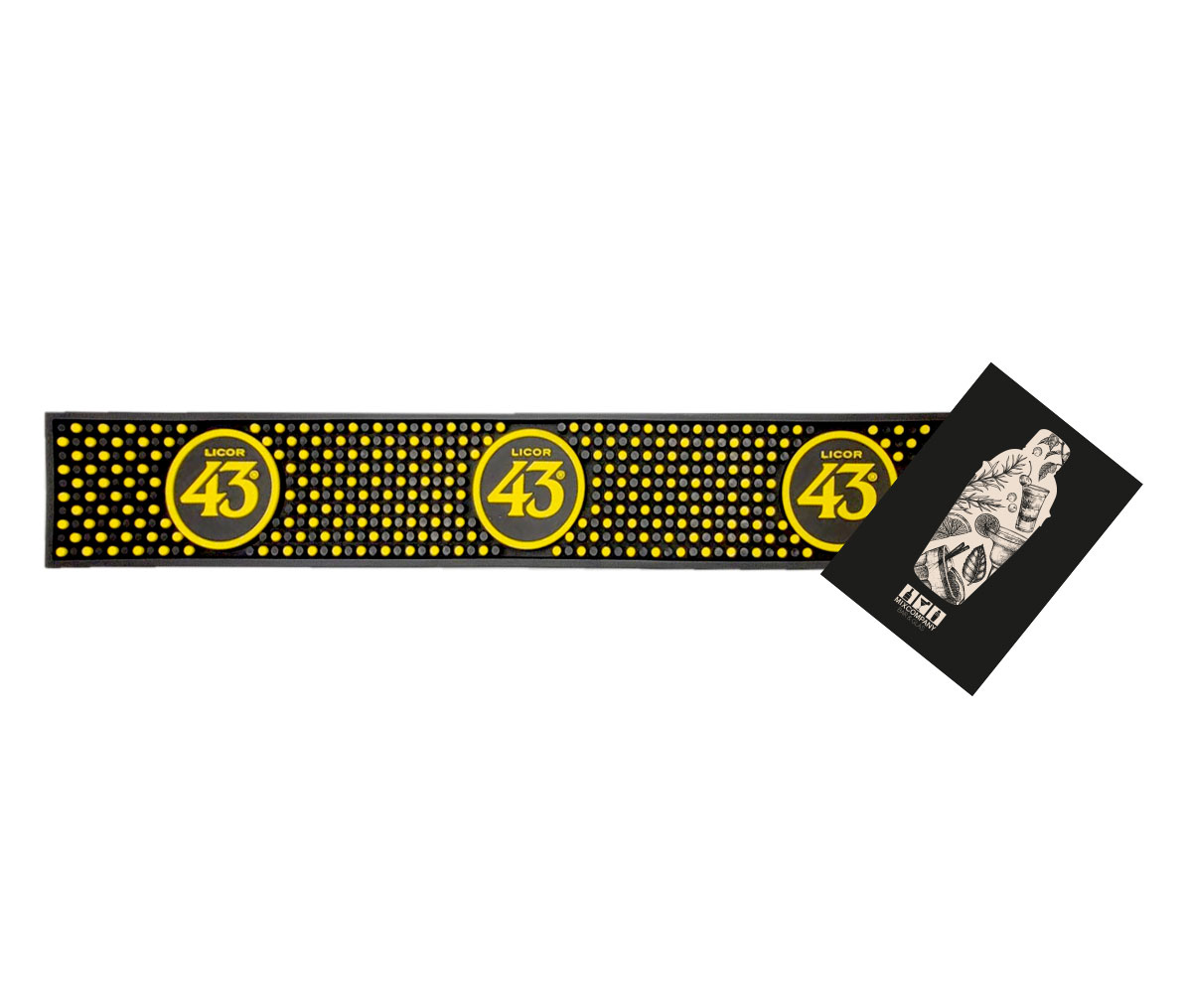 Licor 43 Cuarenta y Tres 2 x Barmatte schwarz gelb Maße 59cm x 9cm Gummimatte Abtropfmatte Bar Runner Matte
