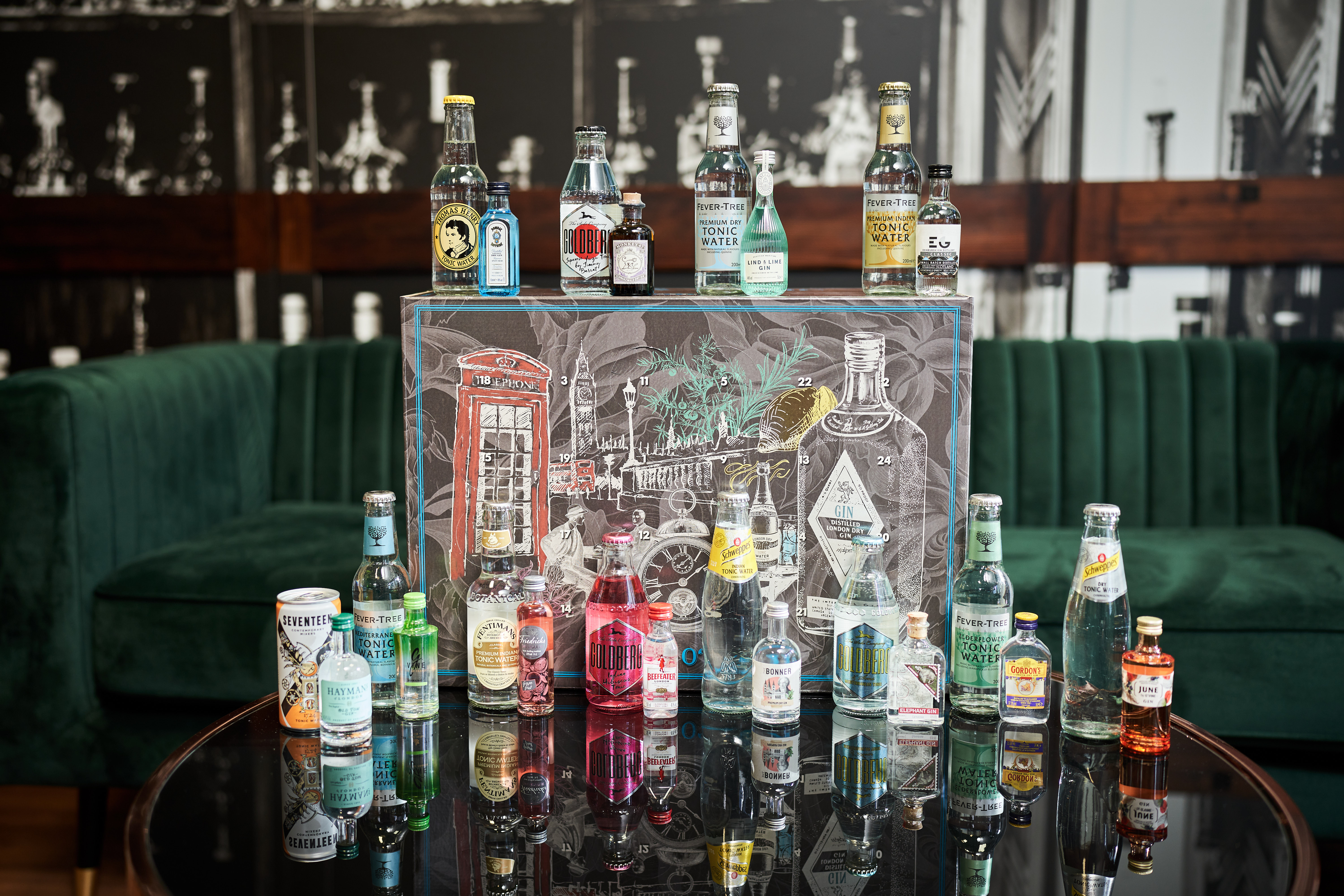 Gin Tonic Adventskalender Tasting Set /Probierset  - 12x Verschiedene originale Gin Miniaturen + 12x Verschiedene Tonic Sorten Kalender Probierset  entdecke Deinen Lieblings Gin & Tonic - Illusionist, Fever Tree, Knut Hansen  und viel mehr