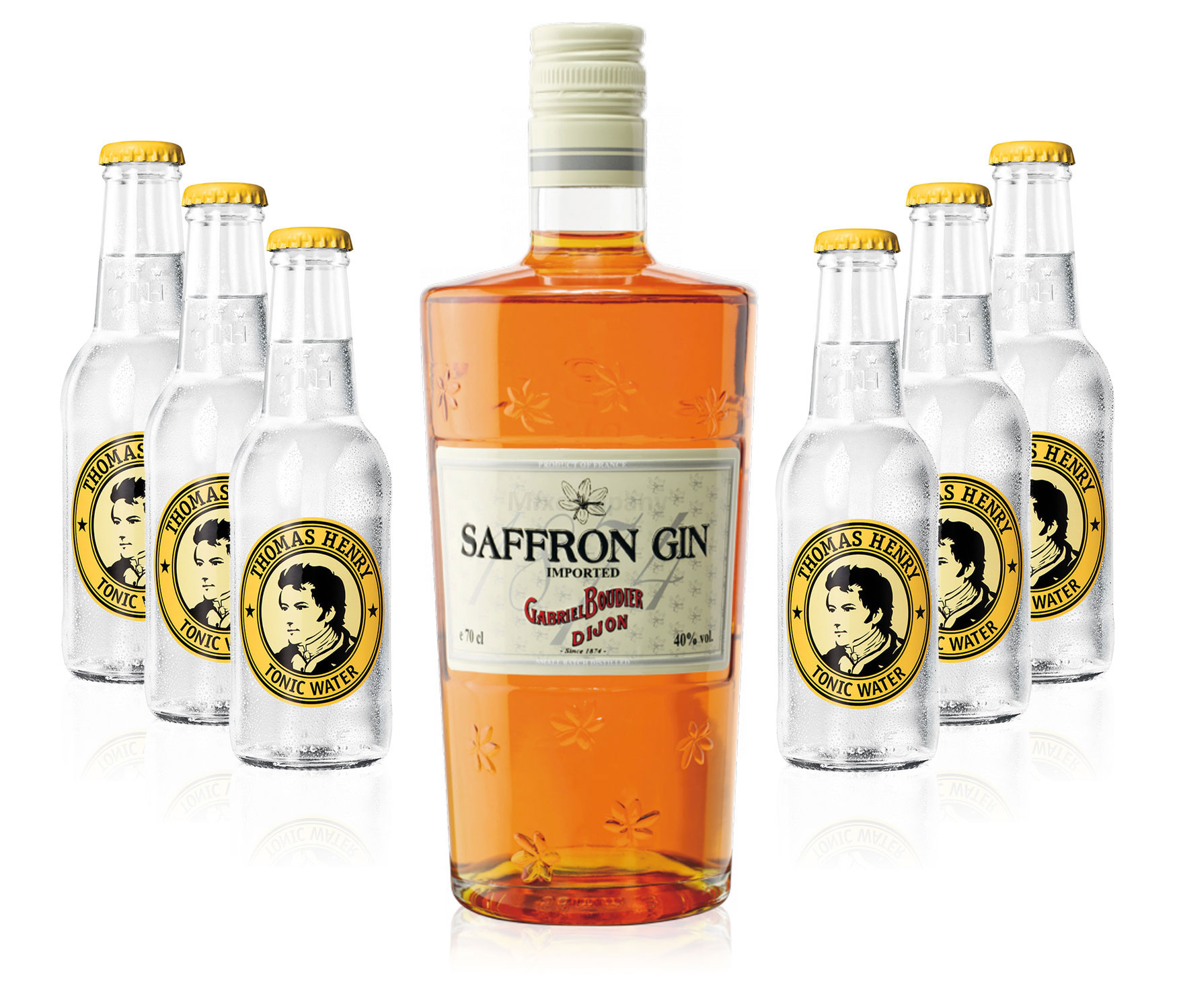 Gin Tonic Set - Saffron Gin 0,7l 700ml (40% Vol) + 6x Thomas Henry Tonic Water 200ml inkl. Pfand MEHRWEG