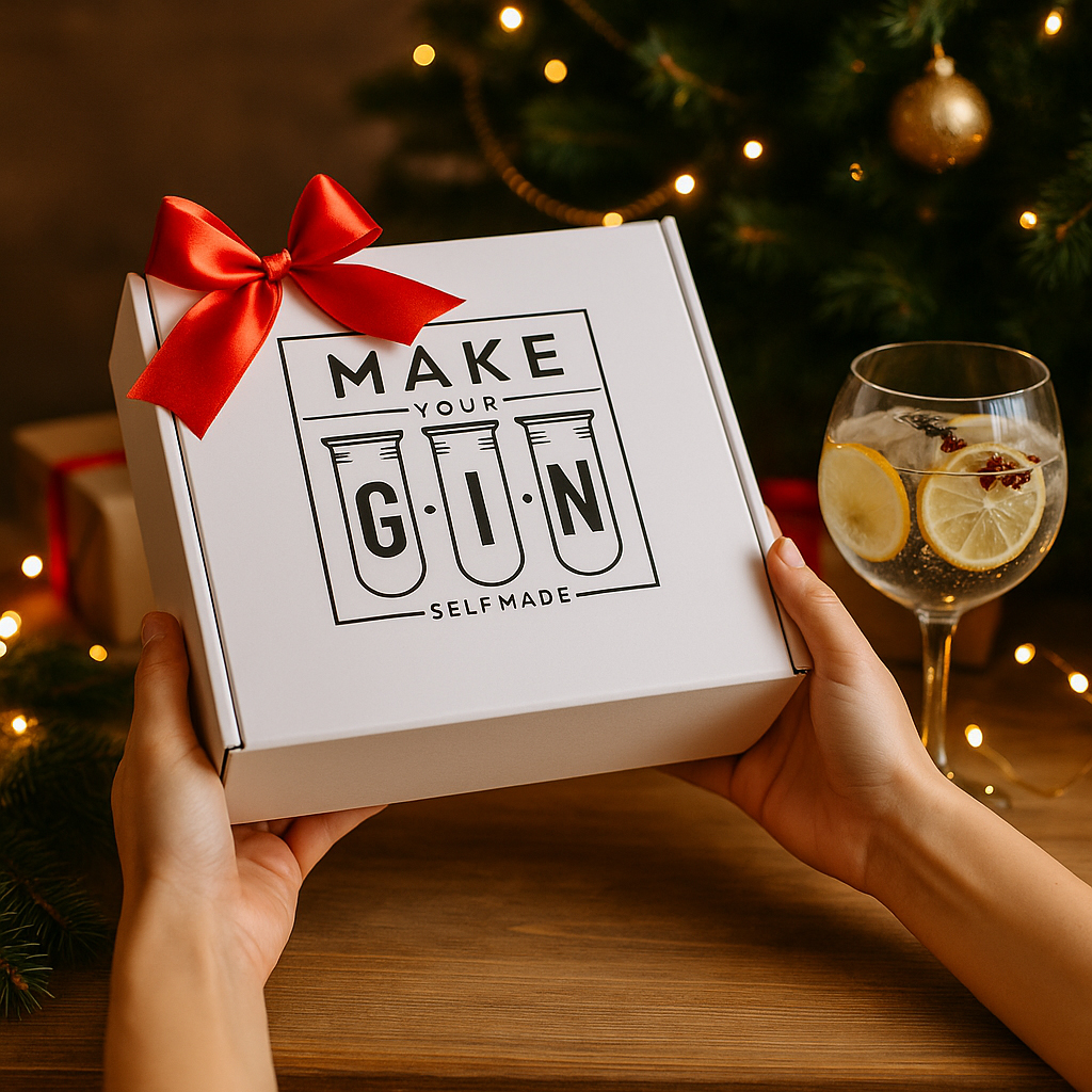 Weiße Make Your Gin Geschenkbox – Edles DIY Gin Set mit Absolut Vodka, Fever-Tree Mediterranean Tonic & Botanicals – Gin zum Selbermachen – Perfektes Geschenk für Genießer & Gin-Fans