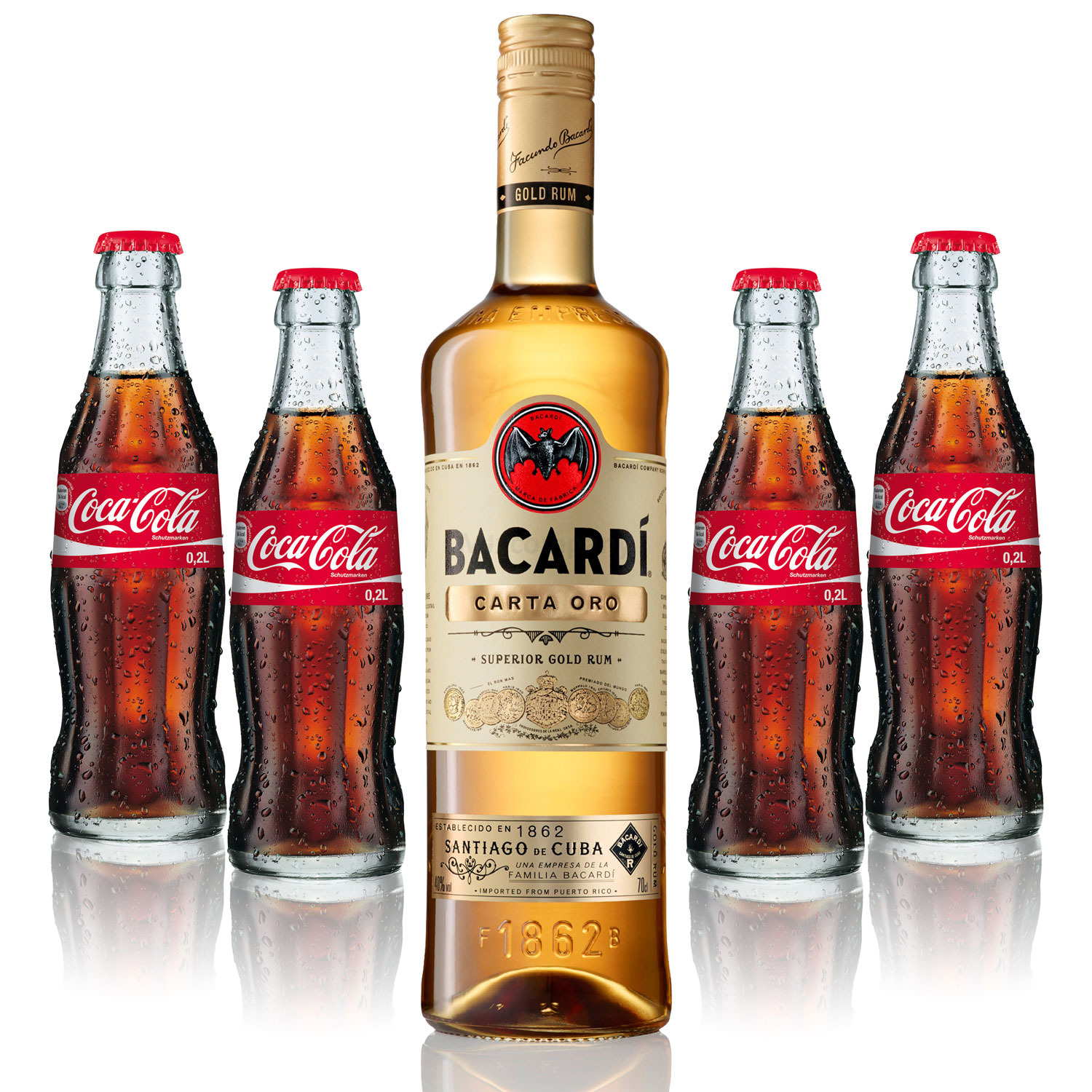 Cuba Libre Set - Bacardi Carta Oro Gold Rum 1L (40% Vol) + 4x Coca Cola 0,2L - Inkl. Pfand MEHRWEG