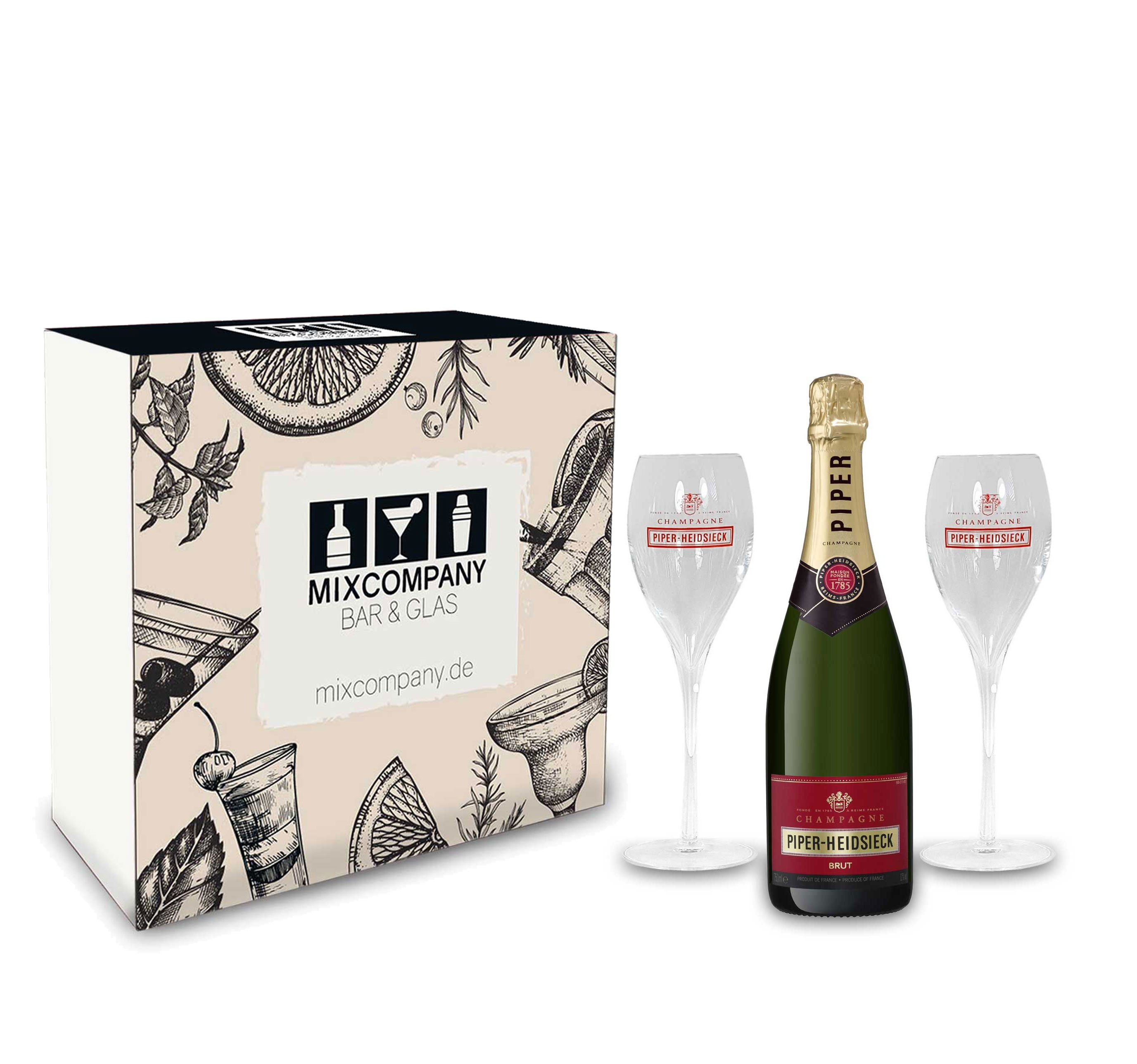 Piper Heidsieck Set / Geschenkset - Piper Heidsieck Champagner Brut 750ml (12% Vol) + 2x Champagner Gläser