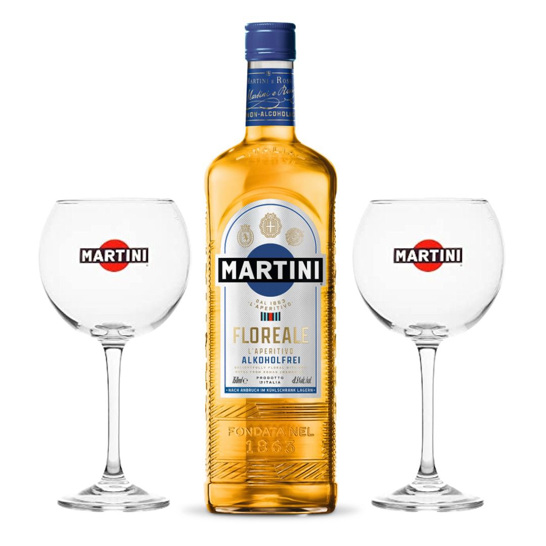 Martini Aperitiv - Martini Floreal Alkoholfrei 0,75L + 2 Martini Ballon Gläser / Glas