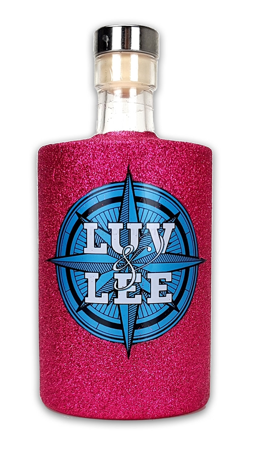 Luv & Lee Hanseatic Dry Gin aus Hamburg 0,5l (43% Vol) - Bling Bling Glitzerflasche in hot pink