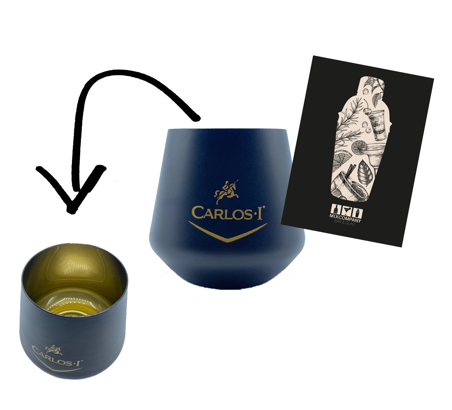 2x Carlos I Glas Brandy Tumbler Matt 0,3L Innen Gold satiniert