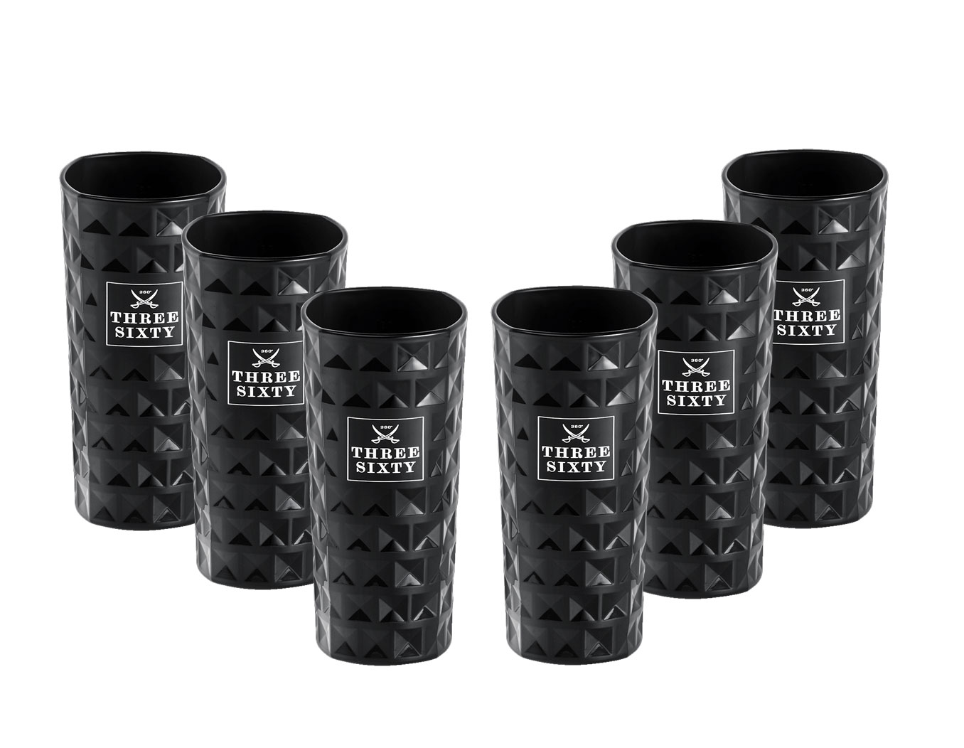 Three Sixty Vodka Glas Gläser-Set - 6x Black Longdrink-Gläser eckig schwarz