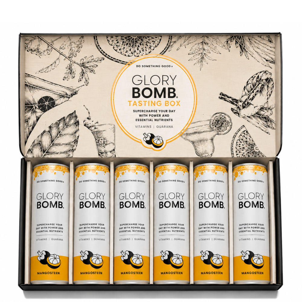 GLORY BOMB Tasting Box – 6x 250 ml Mangosteen Energy Drink inkl. Einweg Pfand
