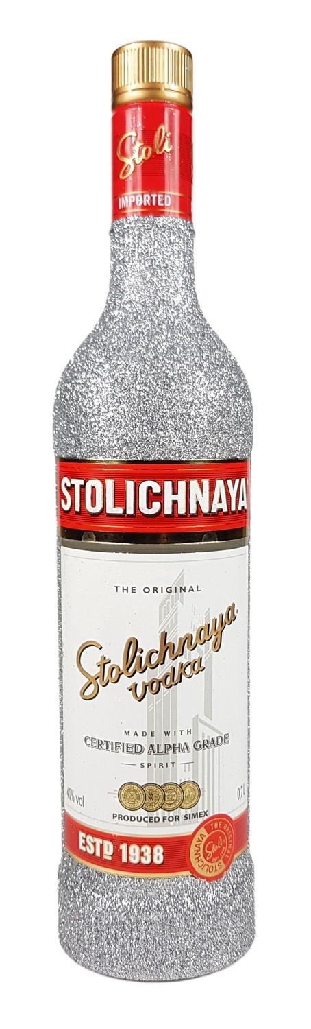 Stolichnaya Vodka 0,7l 700ml (40% Vol) - Bling Bling Glitzerflasche in silber -[Enthält Sulfite]