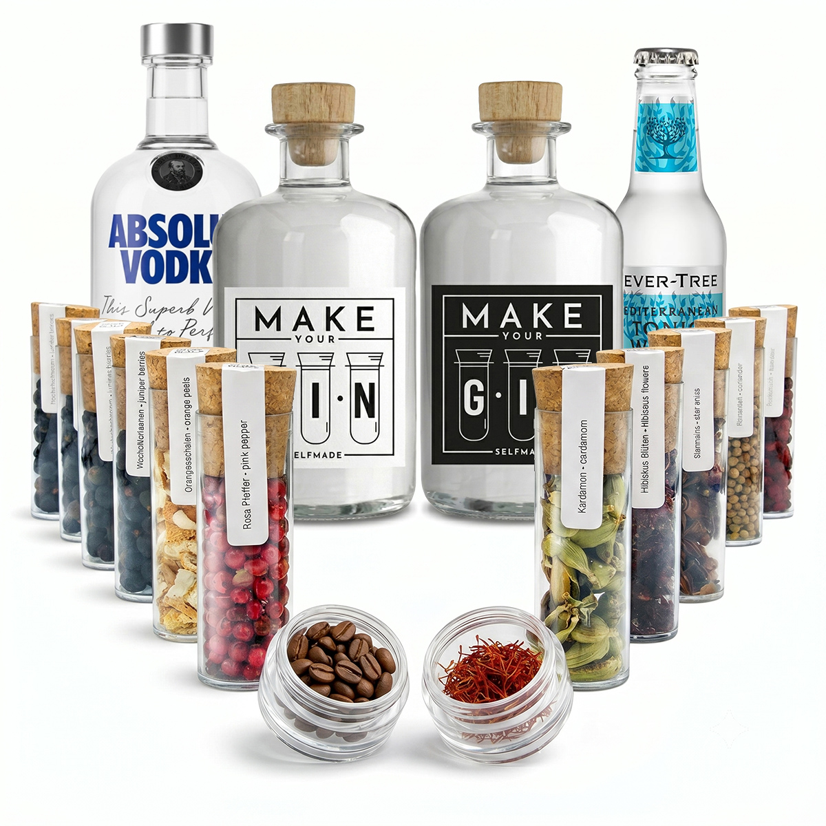 Make Your Gin Geschenkset Weiß mit Absolut Vodka & Fever-Tree Tonic Water - 12 Botanicals 