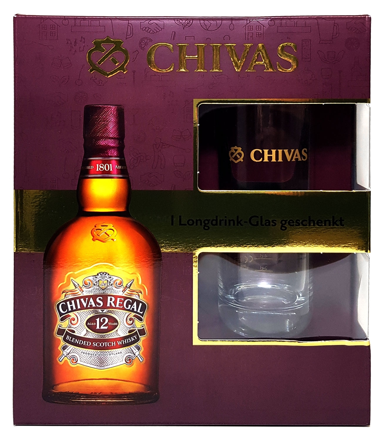 Chivas Regal Geschenkbox - Chivas Regal 12 Jahre Scotch Whisky 0,7l 700ml (40% Vol) + Longdrink-Glas 2/4cl geeicht -[Enthält Sulfite]
