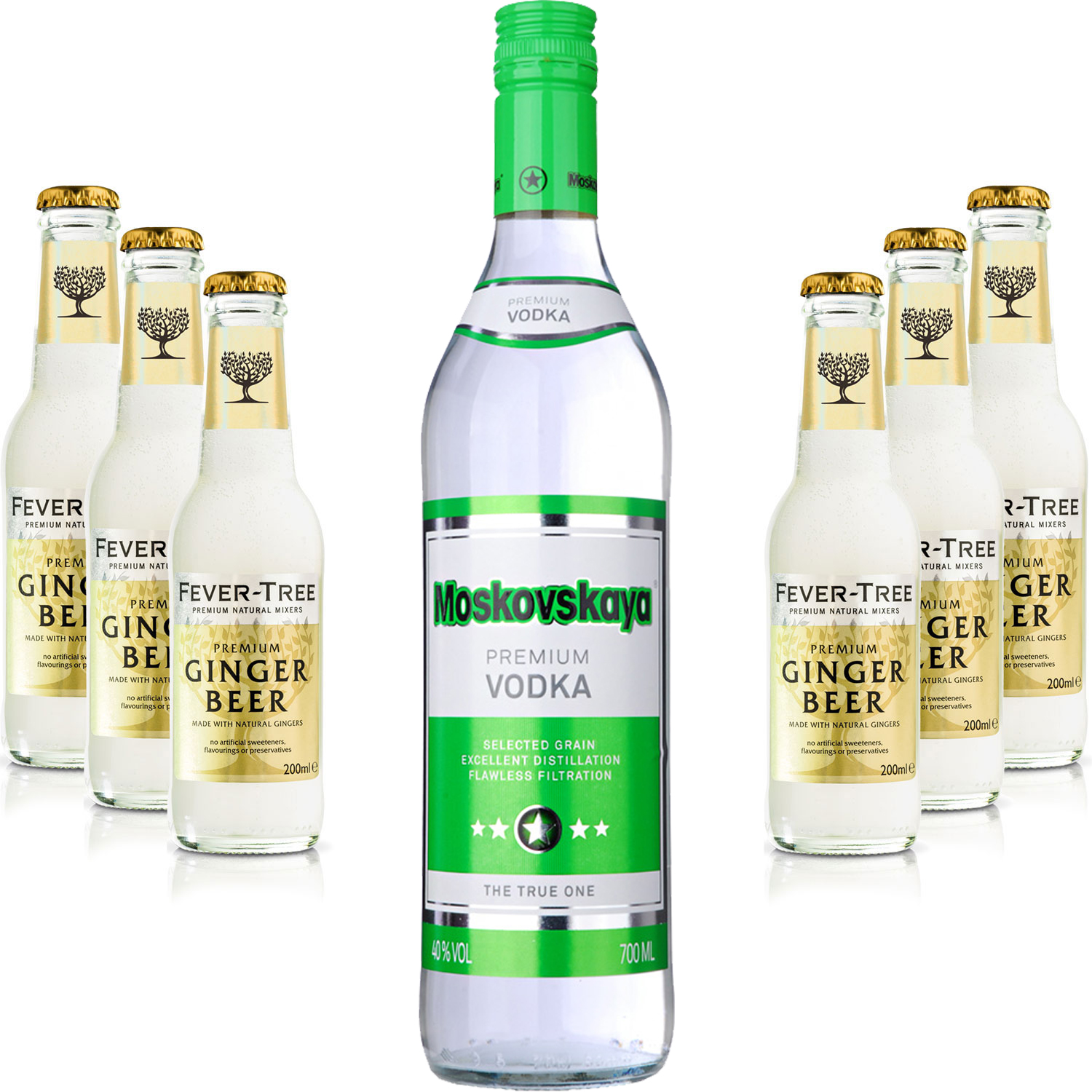 Moscow Mule Set - Moskovskaya Vodka 0,5l (38% Vol) + 6x Fever Tree Ginger Beer 200ml - Inkl. Pfand MEHRWEG