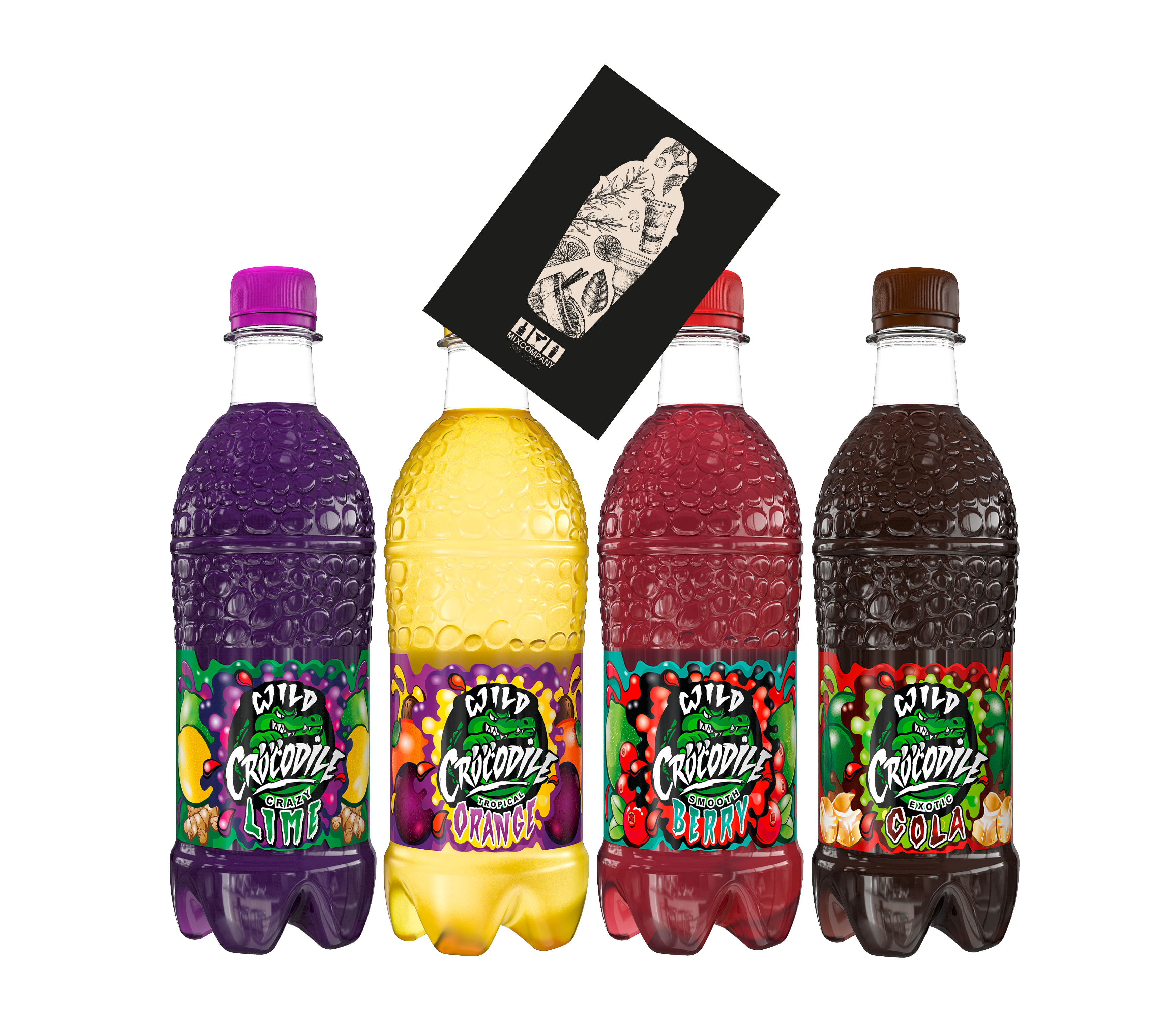 Wild Crocodile 4er tasting Set Crazy Lime + Smooth Berry + Tropical Orange + Exotic Cola je 0,5L inkl. Pfand EINWEG von Raf Camora und Bonez MC