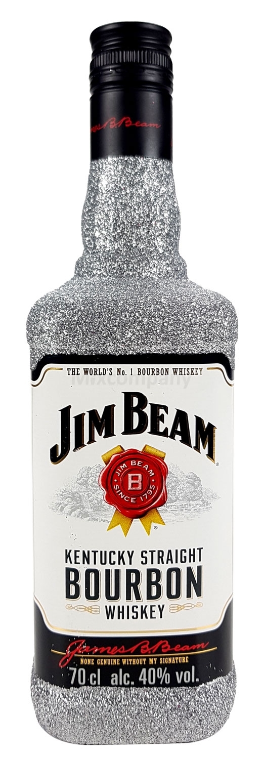 Jim Beam Bourbon Whiskey 0,7l 700ml (40% Vol) Bling Bling Glitzerflasche in silber -[Enthält Sulfite]