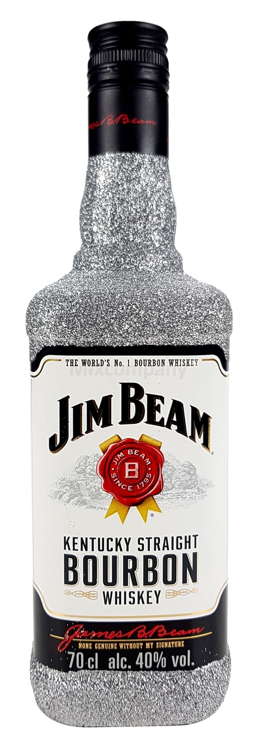 Jim Beam Bourbon Whiskey 0,7l 700ml (40% Vol) Bling Bling Glitzerflasche in silber -[Enthält Sulfite]