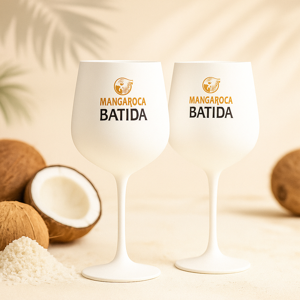 Mangaroca Batida 2er-Set Ballongläser Weiß – Mattes Cocktailglas Set mit Logo – Perfekt für Batida de Coco & Sommerdrinks