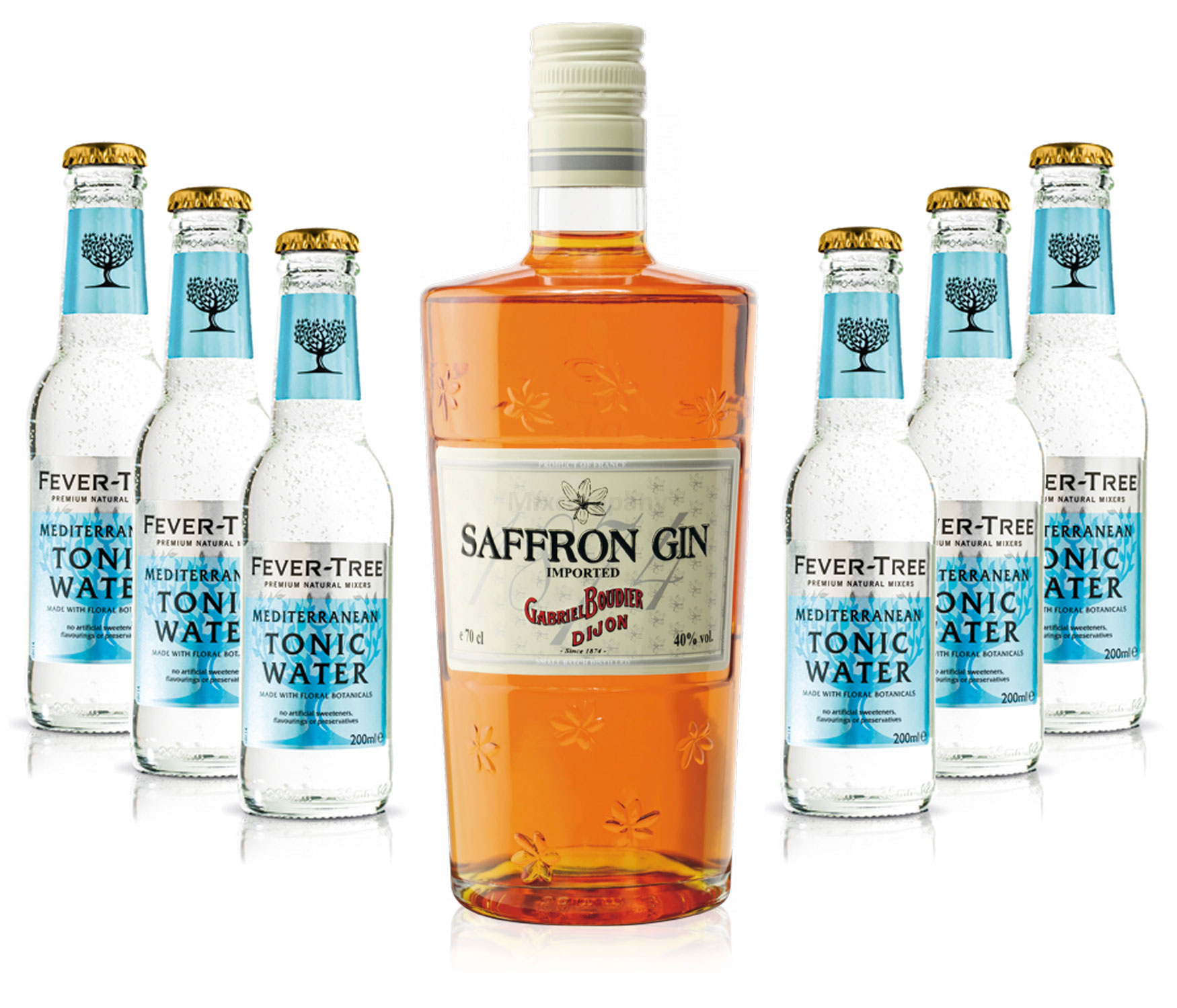 Gin Tonic Set - Saffron Gin 0,7l 700ml (40% Vol) + 6x Fever Tree Mediterranean Tonic Water 200ml inkl. Pfand MEHRWEG