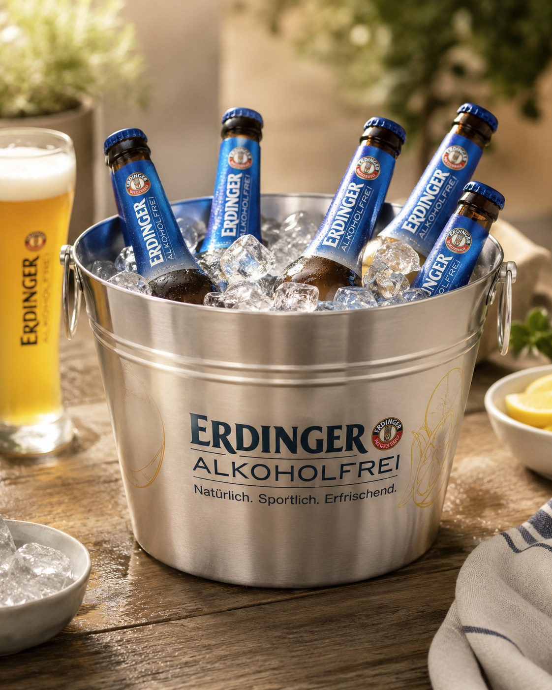 ERDINGER Alkoholfrei Getränkekühler aus Metall Hochwertiger Flaschenkühler & Eisbehälter für Partys, Events und Gastronomie 