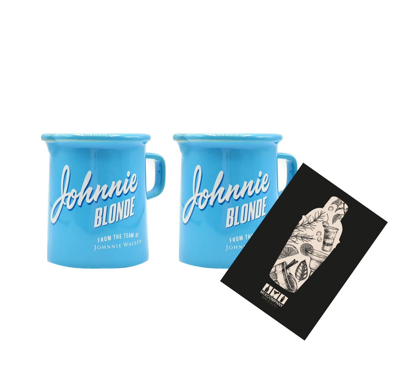 2x Johnnie Walker Blonde Set Tasse / Becher aus Ton in Blau + 300ml Eichung Glas