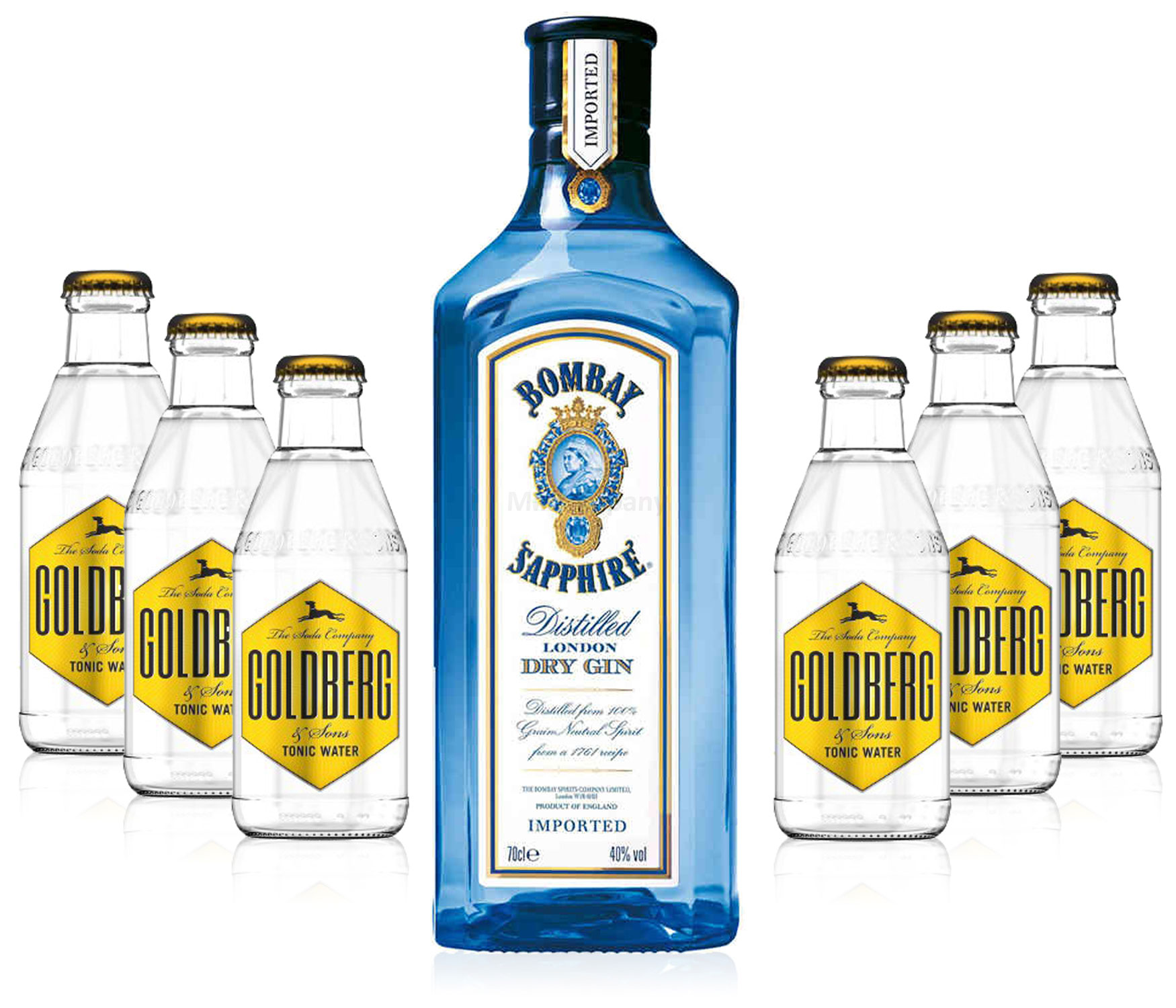 Gin Tonic Set - Bombay Sapphire 0,7l 700ml (40% Vol) + 6x Goldberg Tonic Water 200ml - Inkl. Pfand MEHRWEG