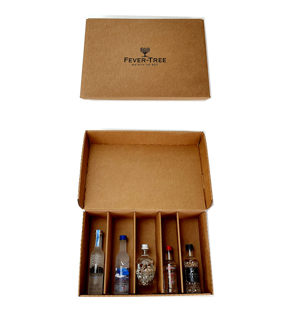 Vodka Probierset Geschenkset - 5x verschiedene Vodka Minis (Belvedere, Grey Goose, Crystal Head, Smirnoff, Three Sixty) + Fever-Tree Geschenkbox - Inkl. Pfand MEHRWEG