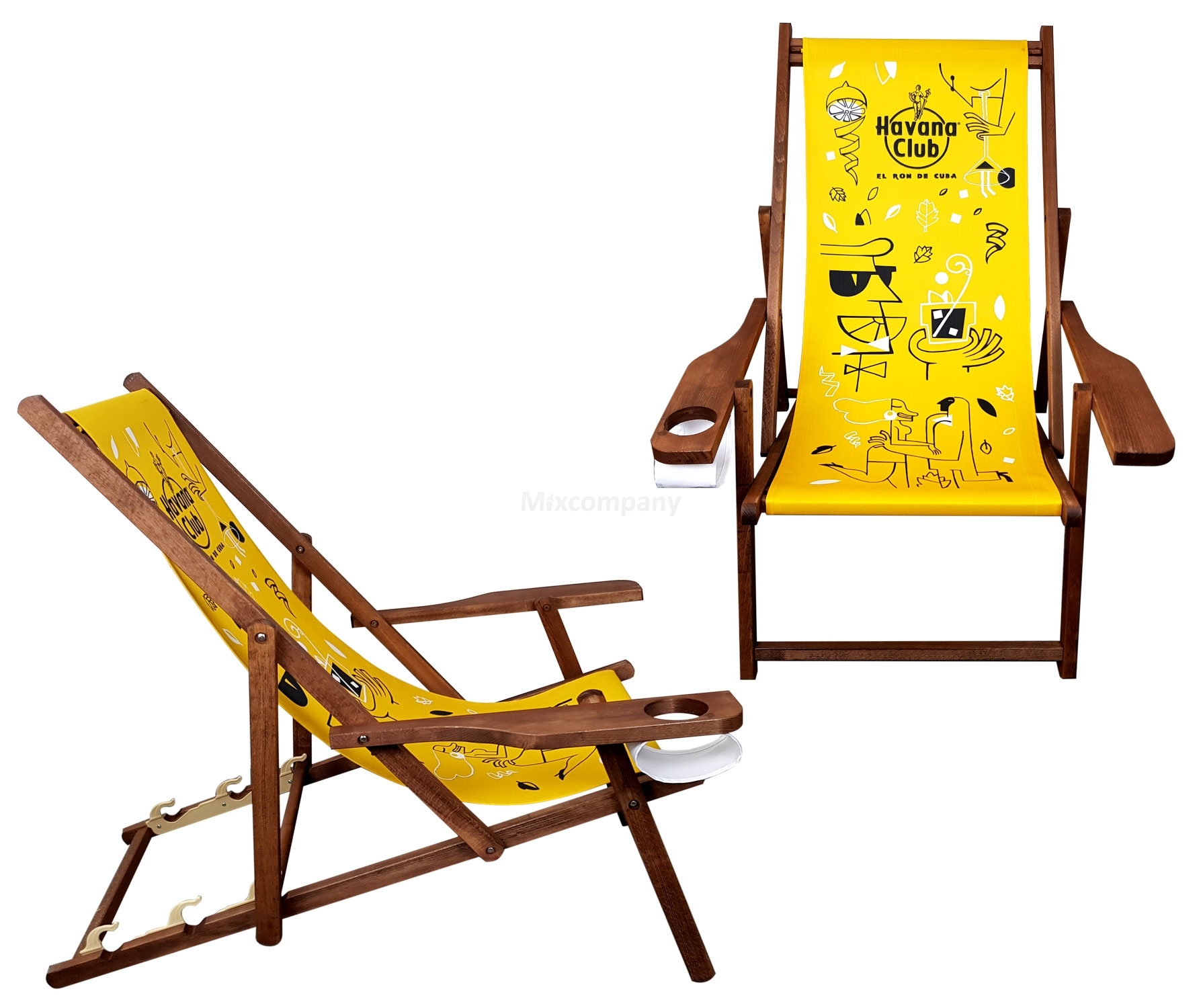 Havana Club Liegestuhl Stuhl aus Holz Gartenliege Klappstuhl gelb