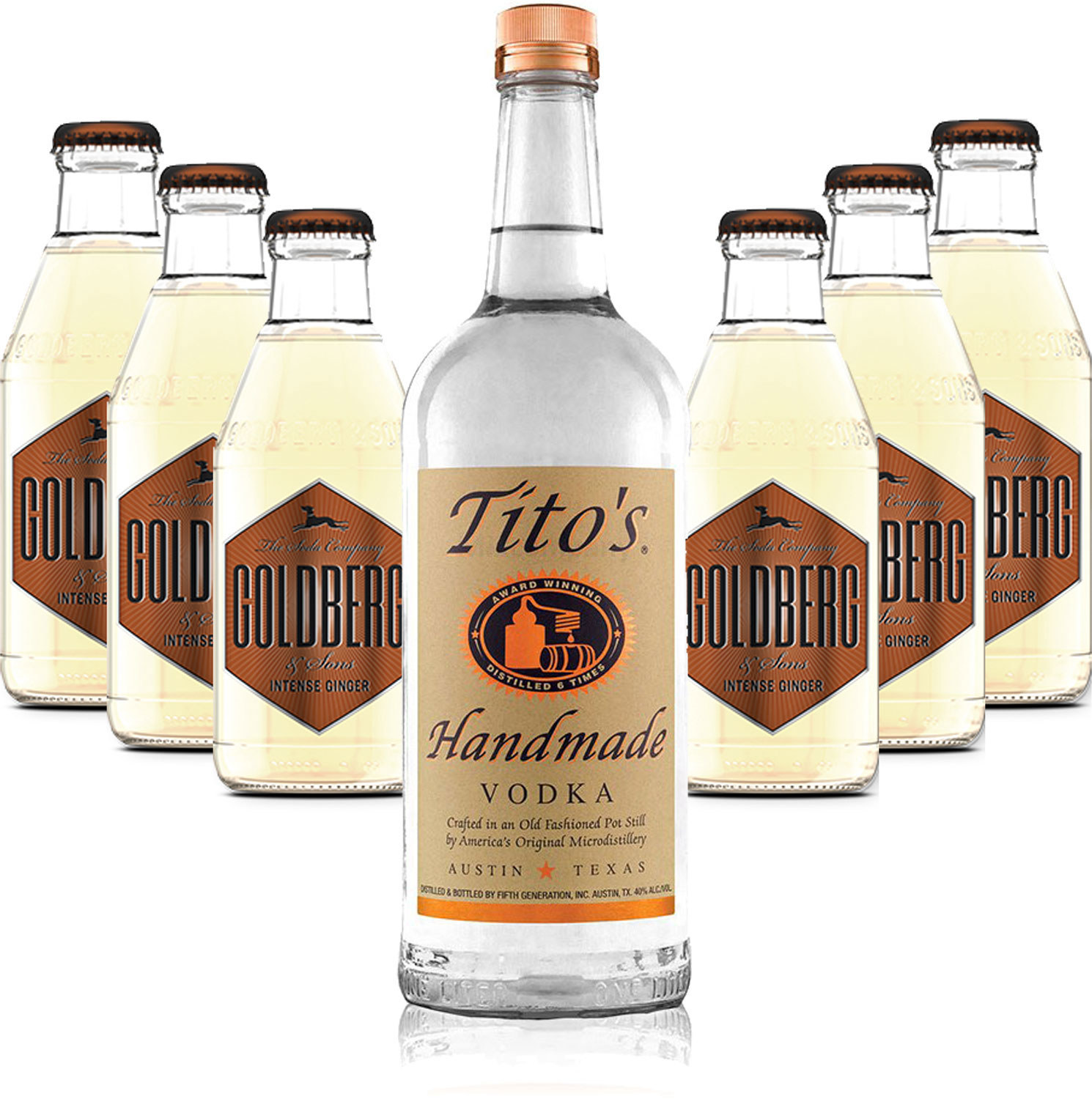 Moscow Mule Set - Titos Handmade Vodka 0,7l 700ml (40% Vol) + 6x Goldberg Intense Ginger 200ml - Inkl. Pfand MEHRWEG