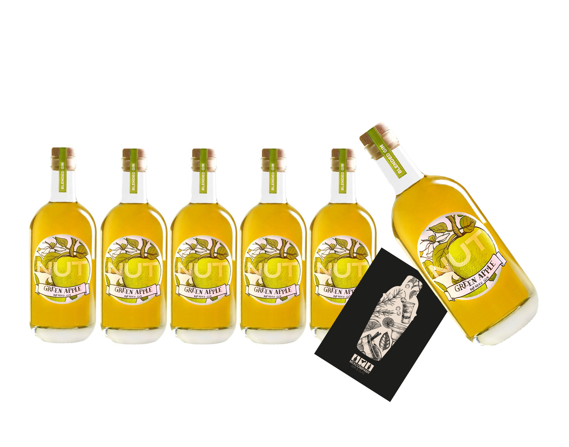 NUT 5+1 Aktion 6er Set Blended Gin Green Apple 6x 0,7L (40% Vol) 5 kaufen, 1 Flasche GRATIS erhalten - Grüner Apfel Gin NUT Distillery- [Enthält Sulfite]